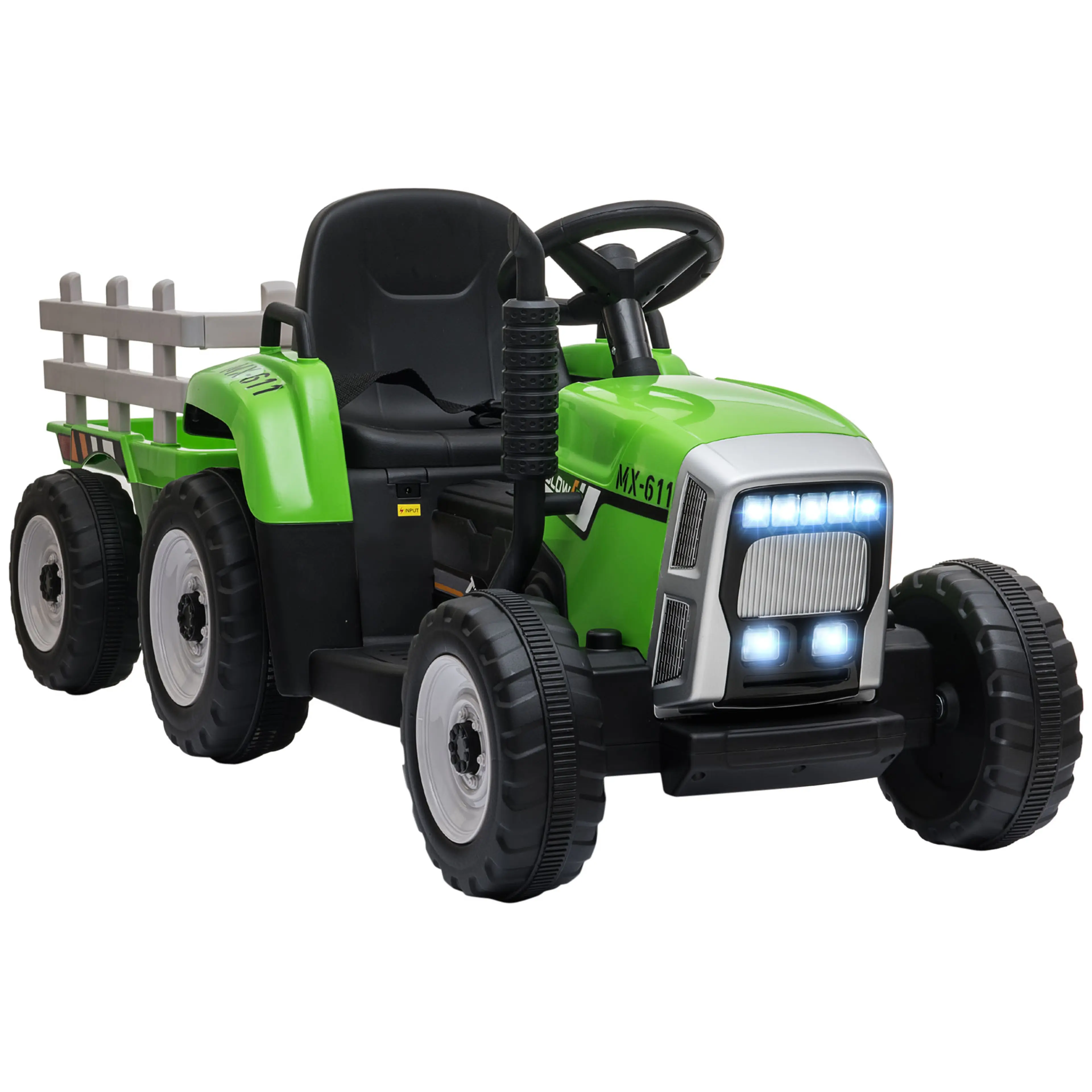 Eltraktor barn 12V med släp – grön eller röd
