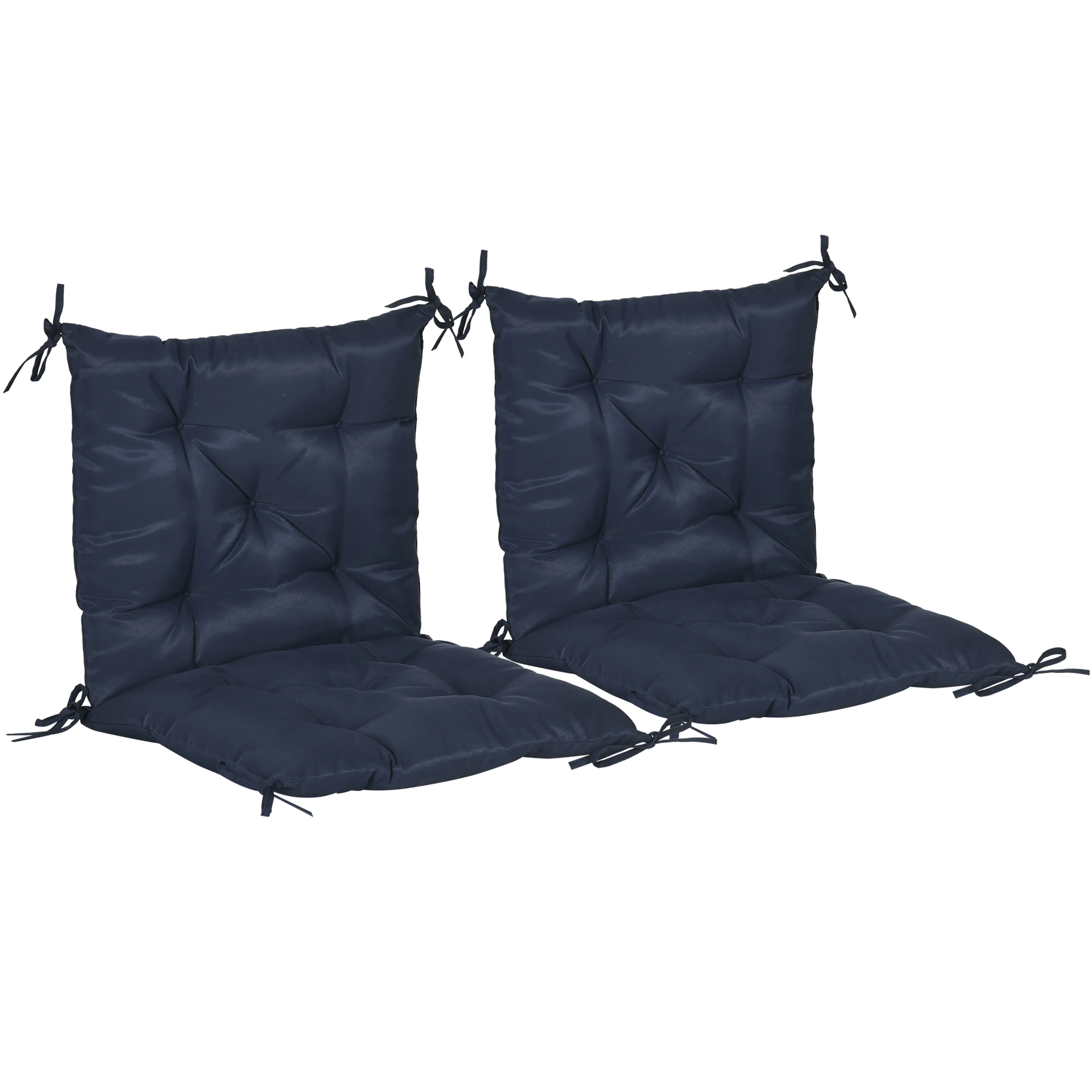 Stolsdynor med låg rygg, 2-pack – 98 × 50 cm, 8 cm tjocka, knytband