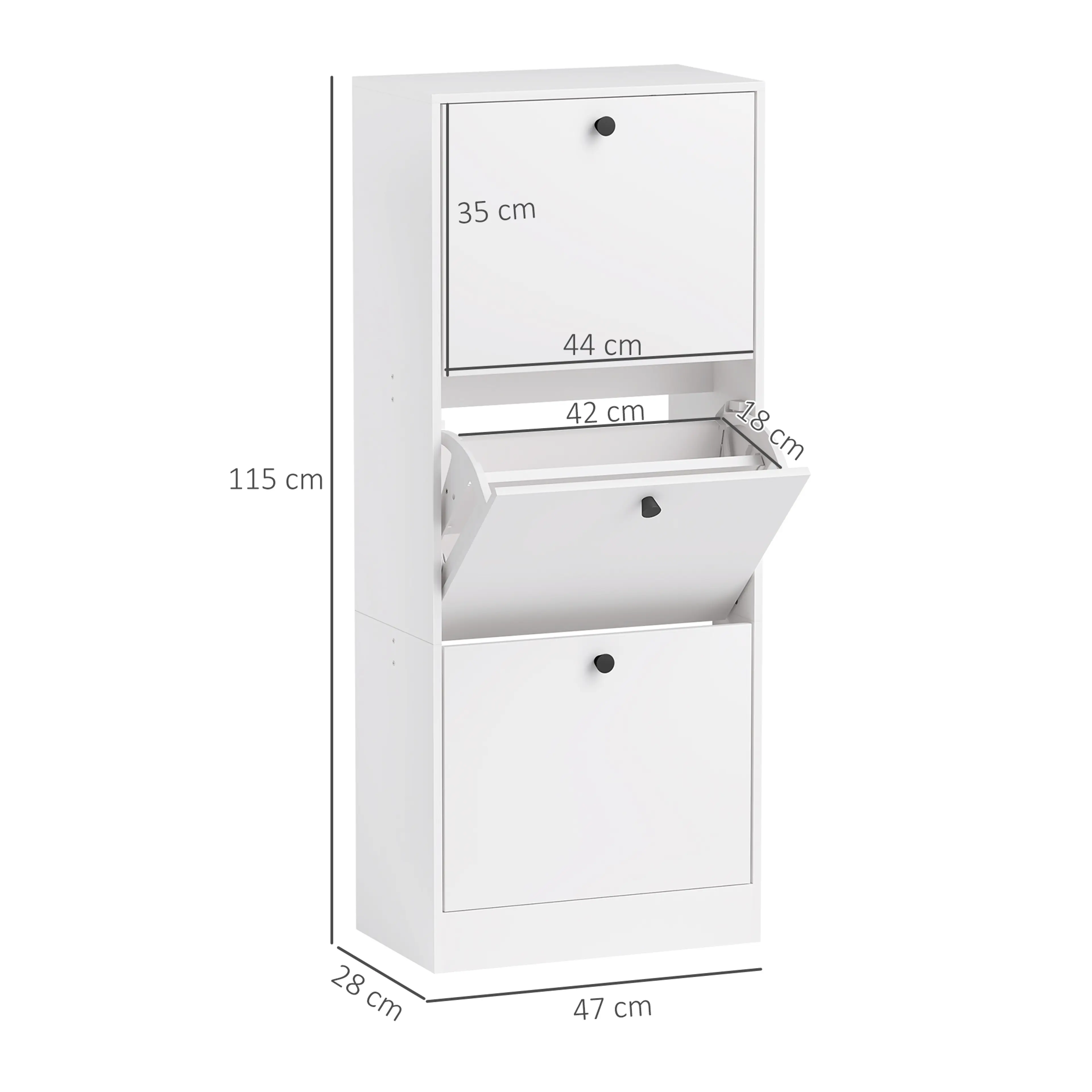 Smalt skoskåp 47 cm med tre tippfack – bild 4