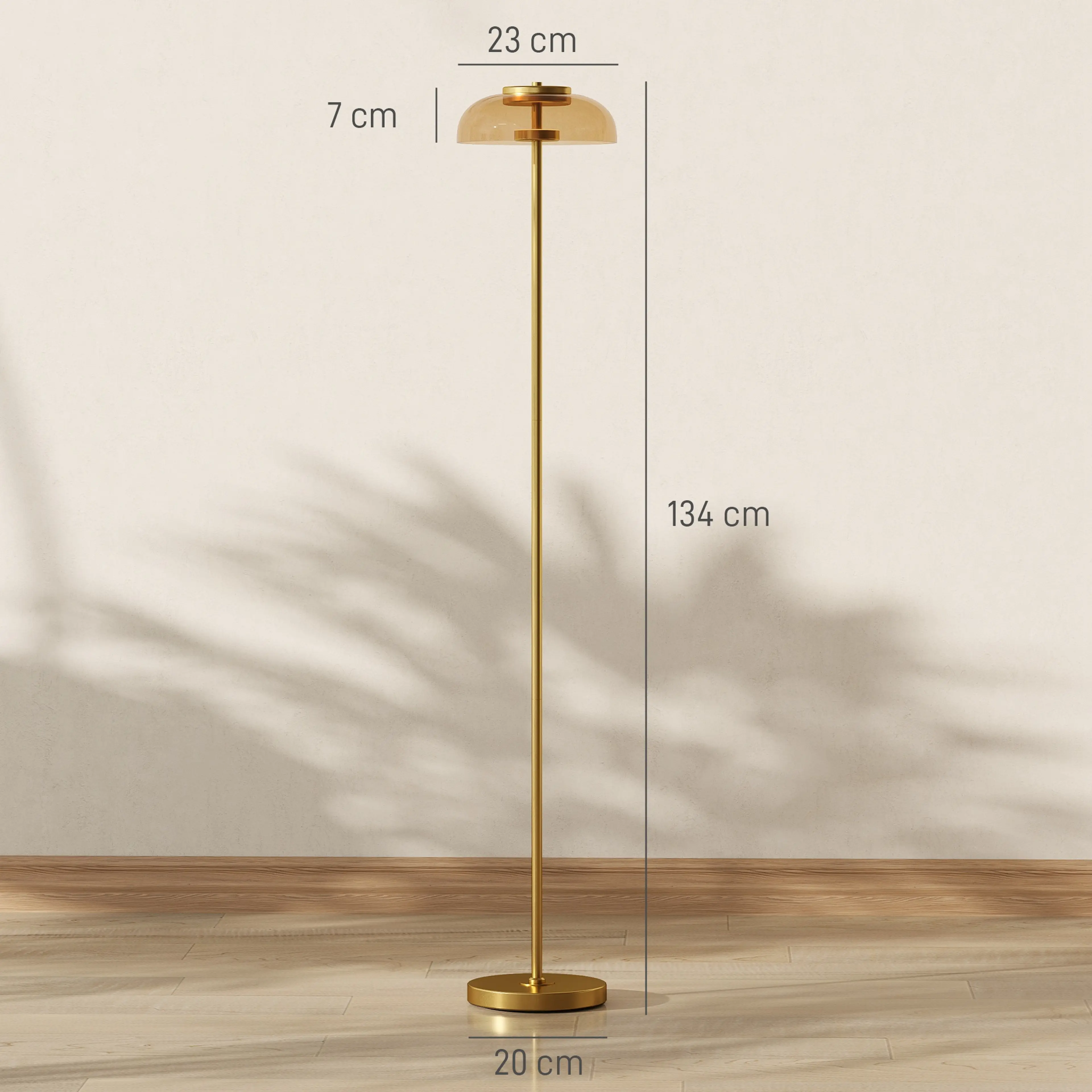 Måttritning med skärm 23 cm bred och 7 cm hög samt totalhöjd 134 cm