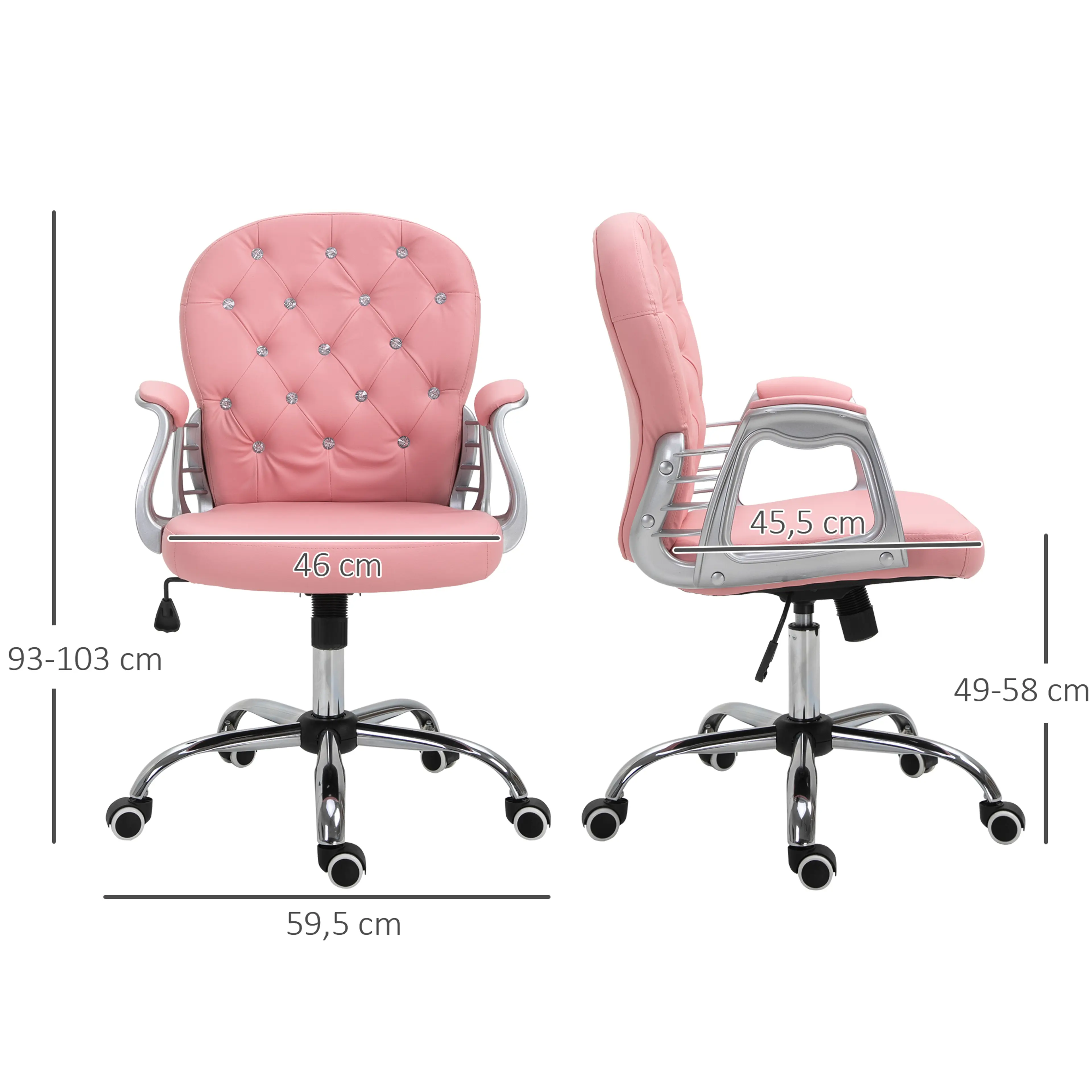 Måttritning med bredd 59,5 cm, höjd 93–103 cm, sits 46 cm och sitthöjd 49–58 cm