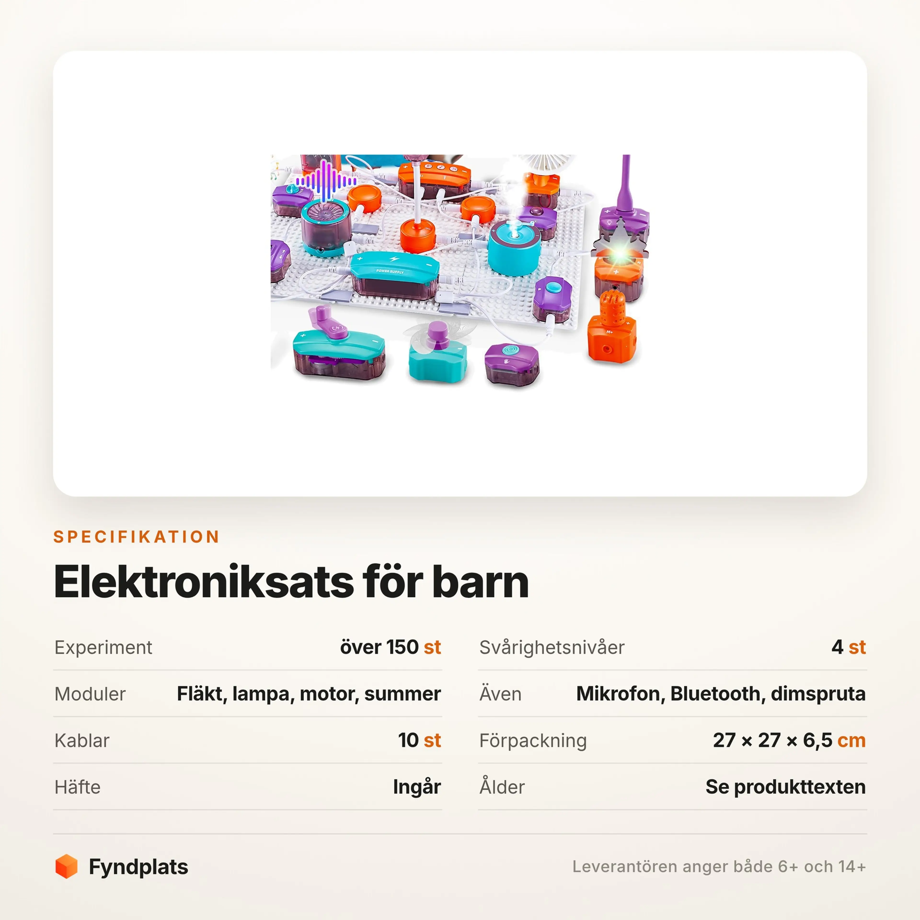 Specifikation: 150+ experiment, fyra nivåer och förpackning 27 × 27 × 6,5 cm