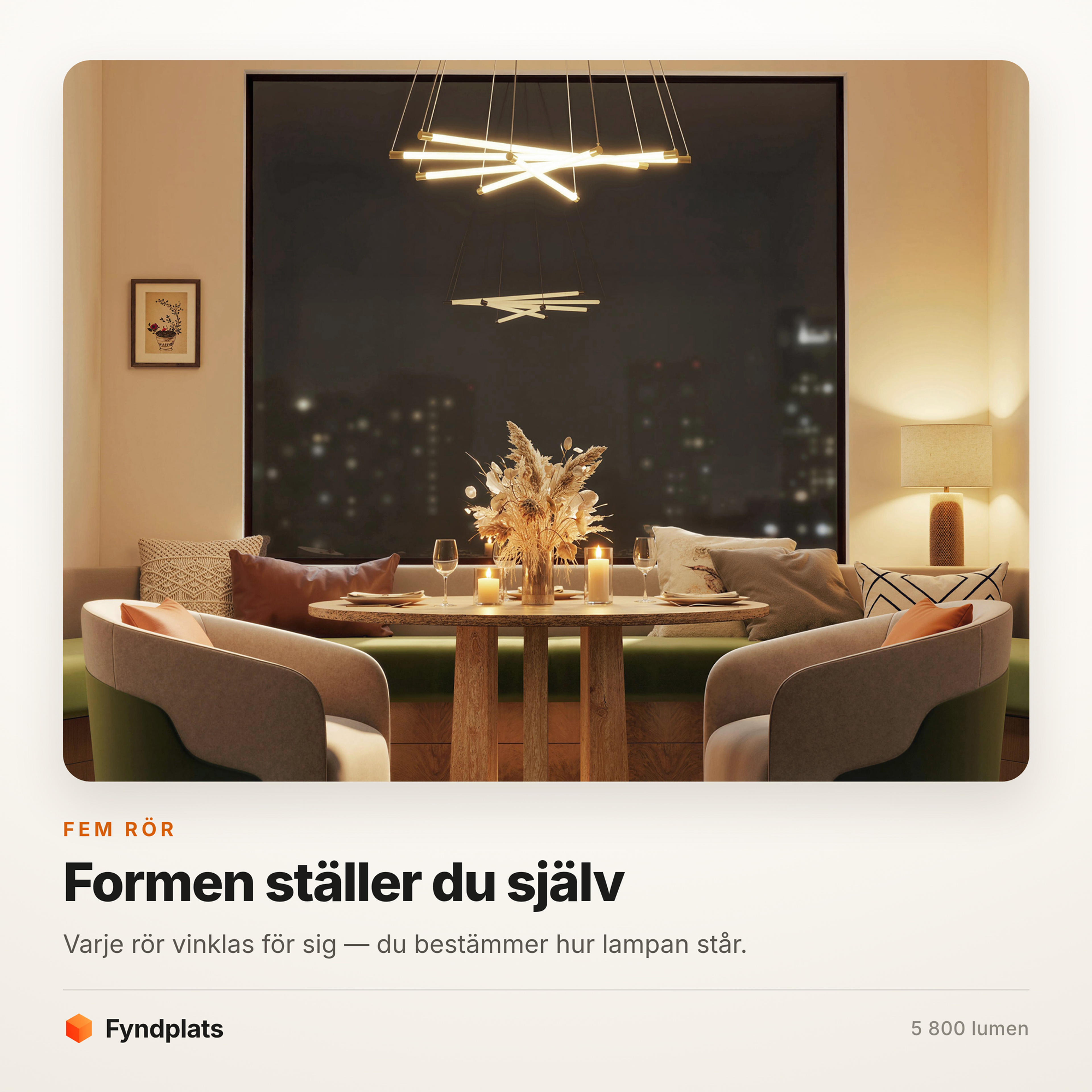 Taklampa LED 50 W med fem vridbara ljusrör – 5 800 lumen, Ø82 cm – bild 2