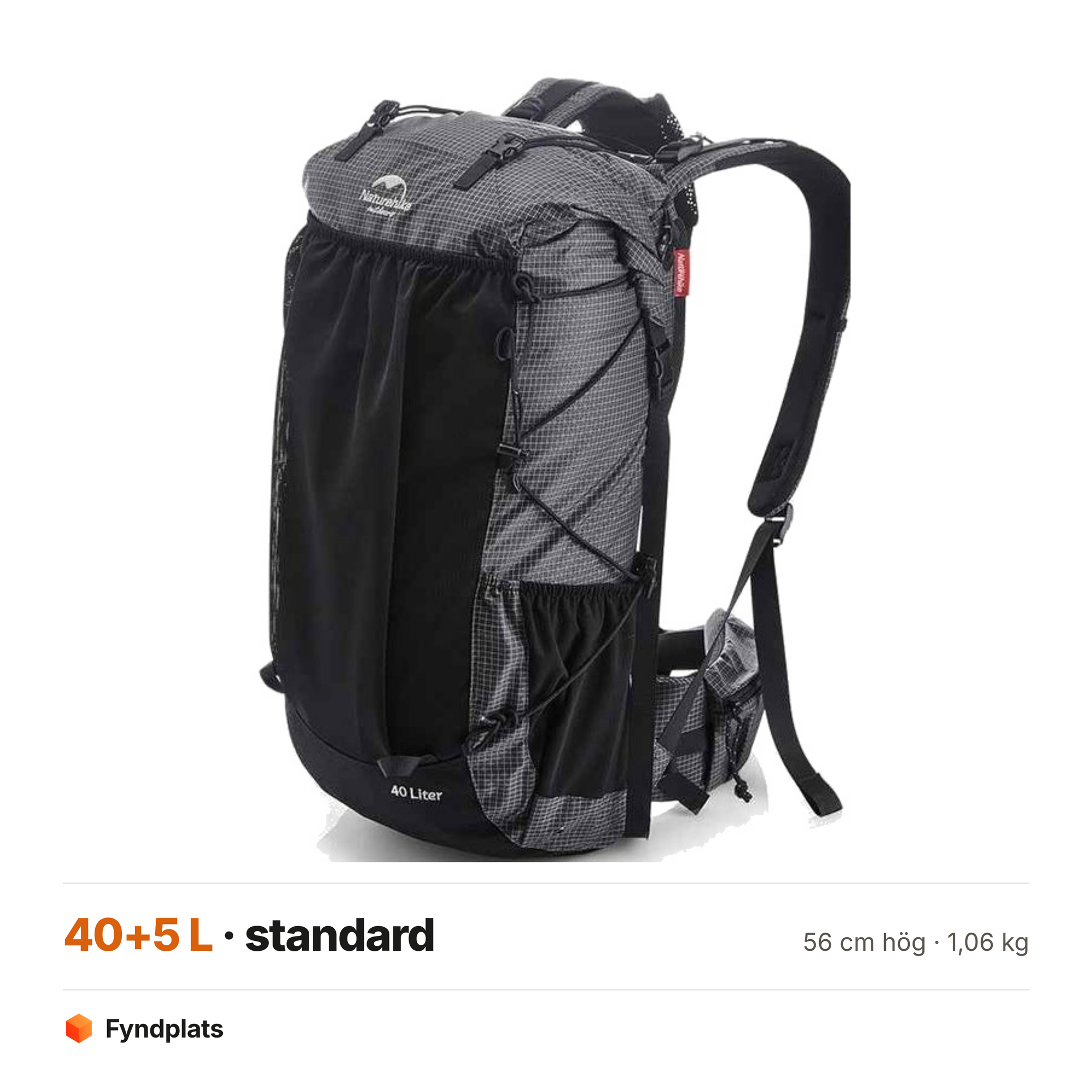 Rock 40+5 liter – 56 cm hög och 1,06 kg