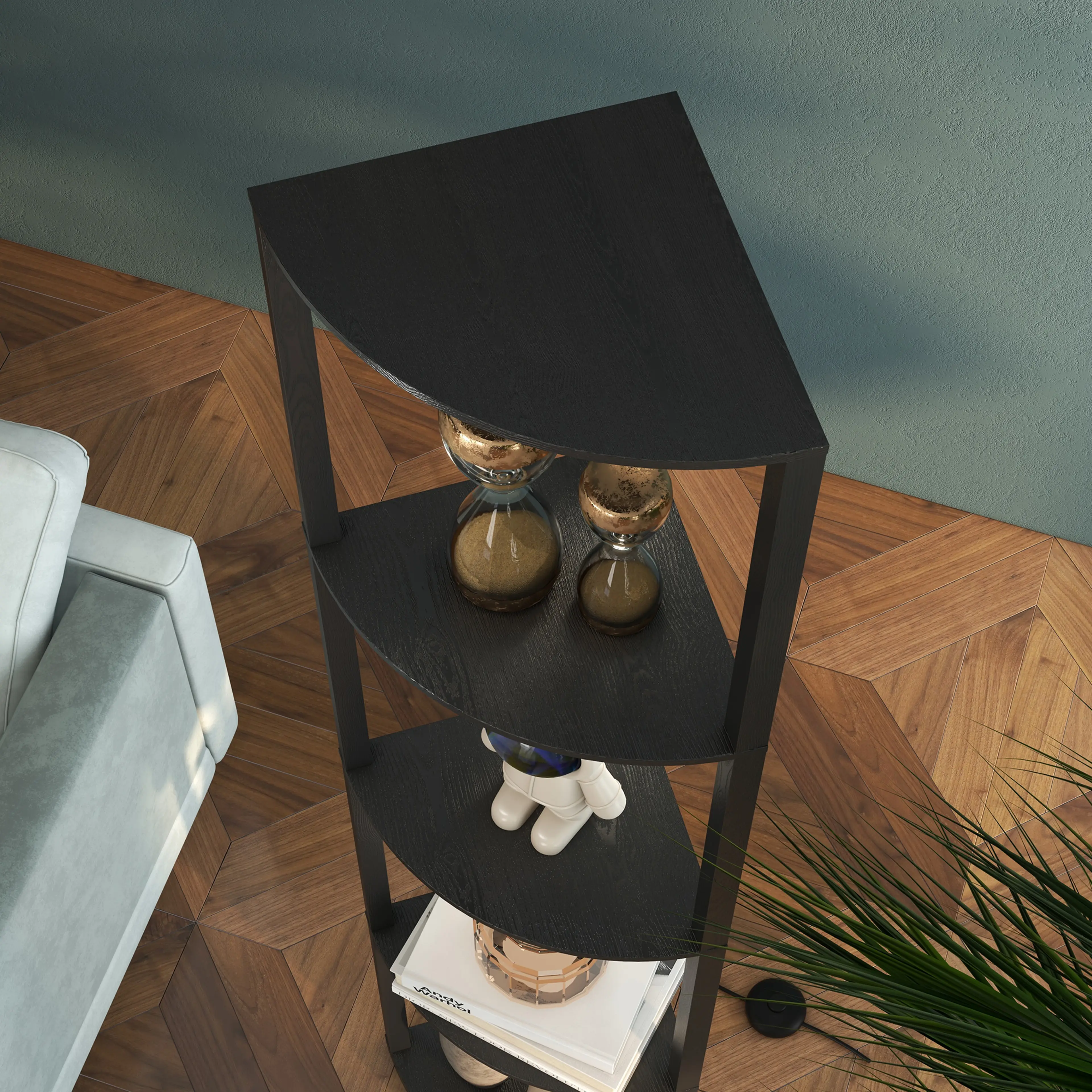 Golvlampa med hörnhylla 163,5 cm – fyra hyllplan och LED-stav – bild 6
