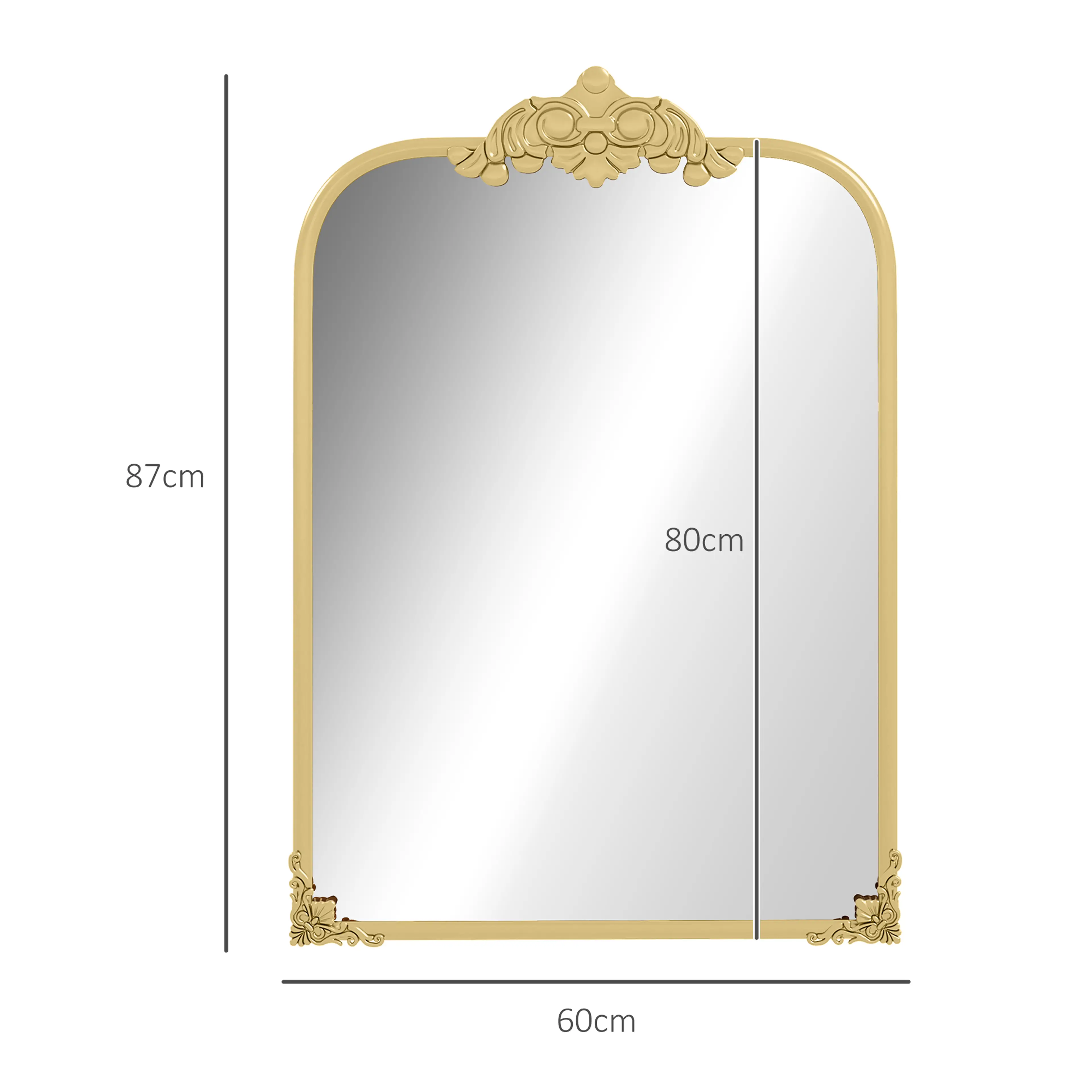 Måttbild: spegeln är 60 cm bred och 87 cm hög