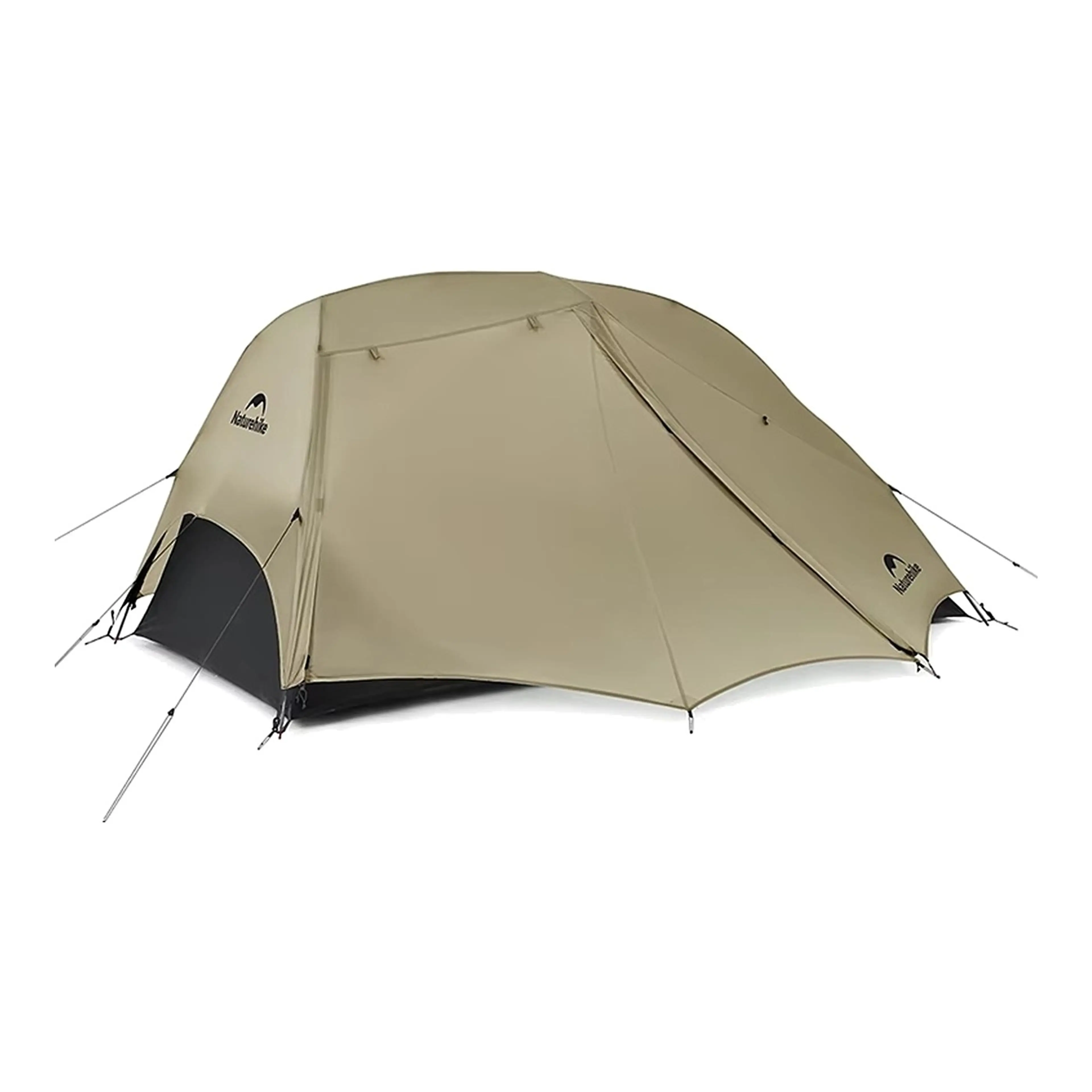 Naturehike Star River UL tvåmanstält i sandfärgad 15D nylon, uppspänt mot vit bakgrund