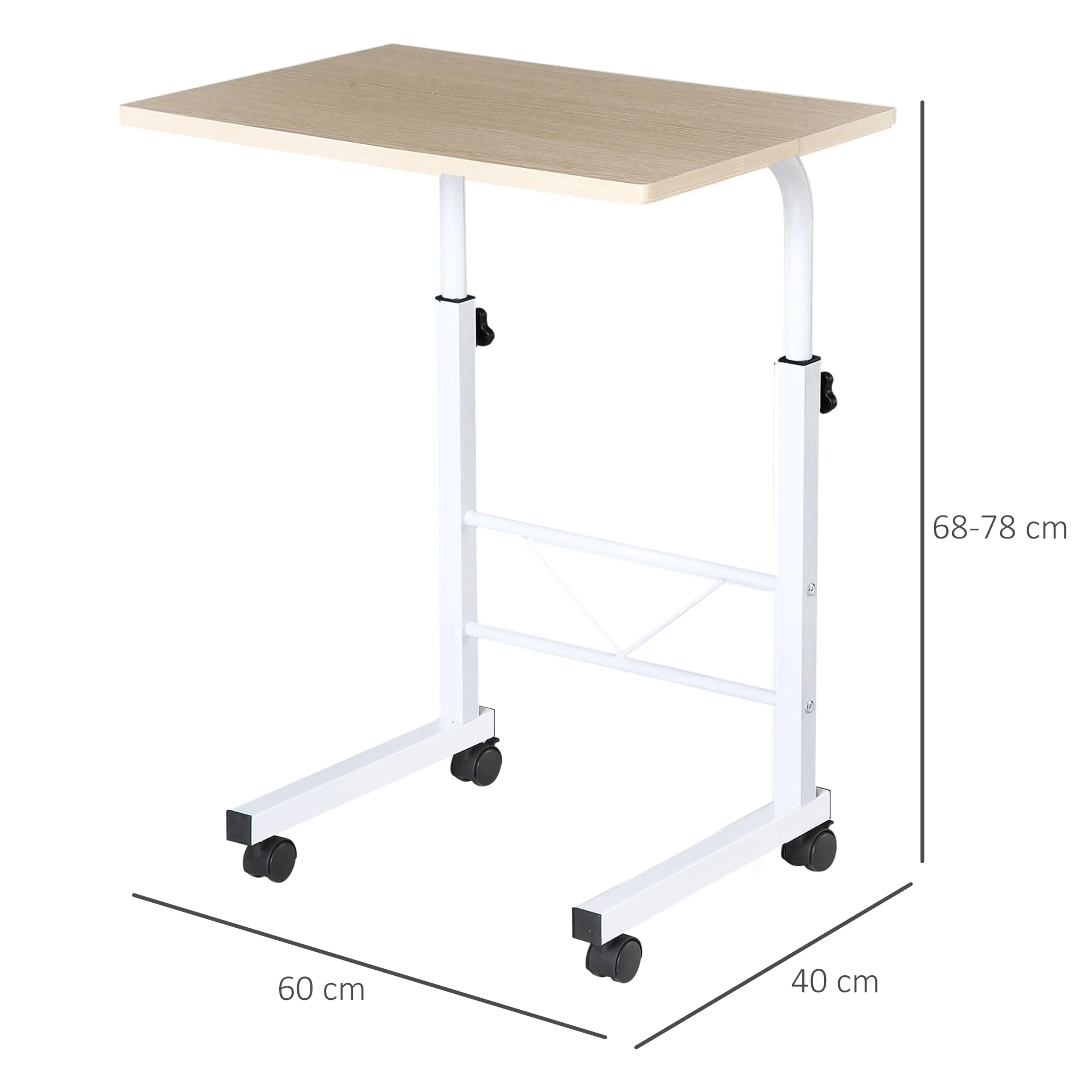 Måttbild med bordets mått 60 och 40 cm och höjden 68–78 cm