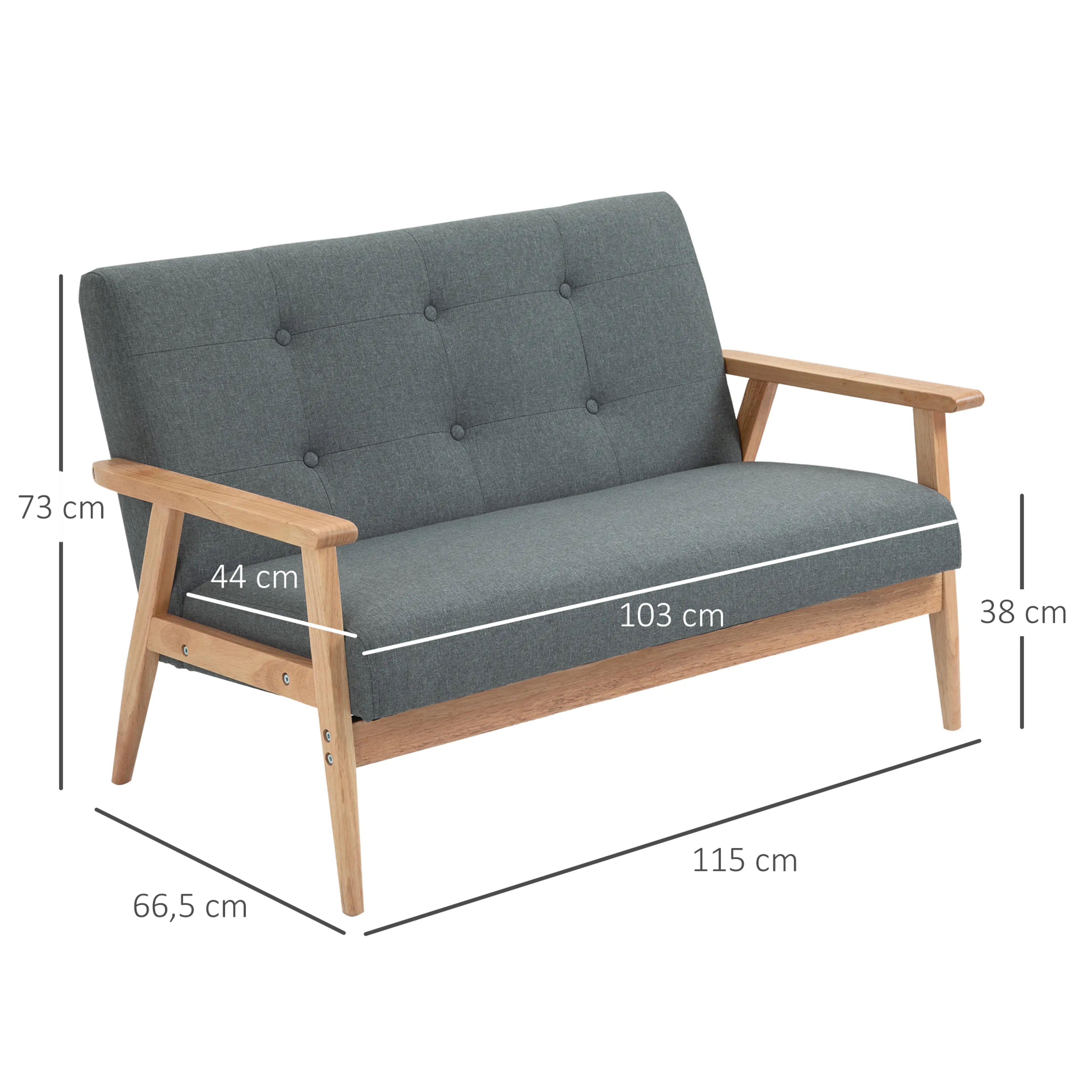 Måttbild som visar soffan 115 × 66,5 × 73 cm