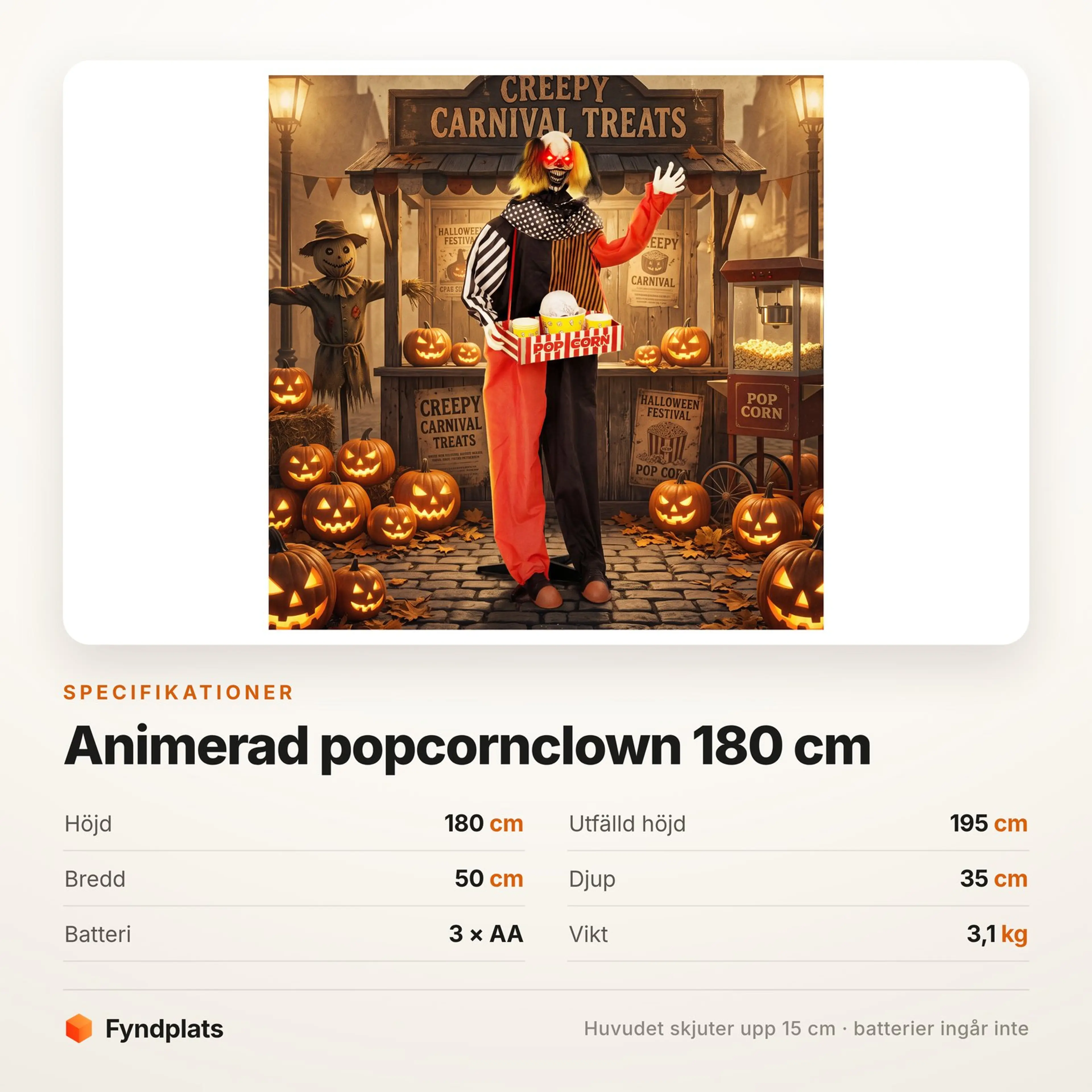 Animerad popcornclown 180 cm som skjuter upp till 195 cm – bild 5