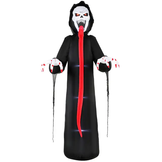 Uppblåsbart halloweenskelett 310 cm med blodröd tunga och lysande ögon
