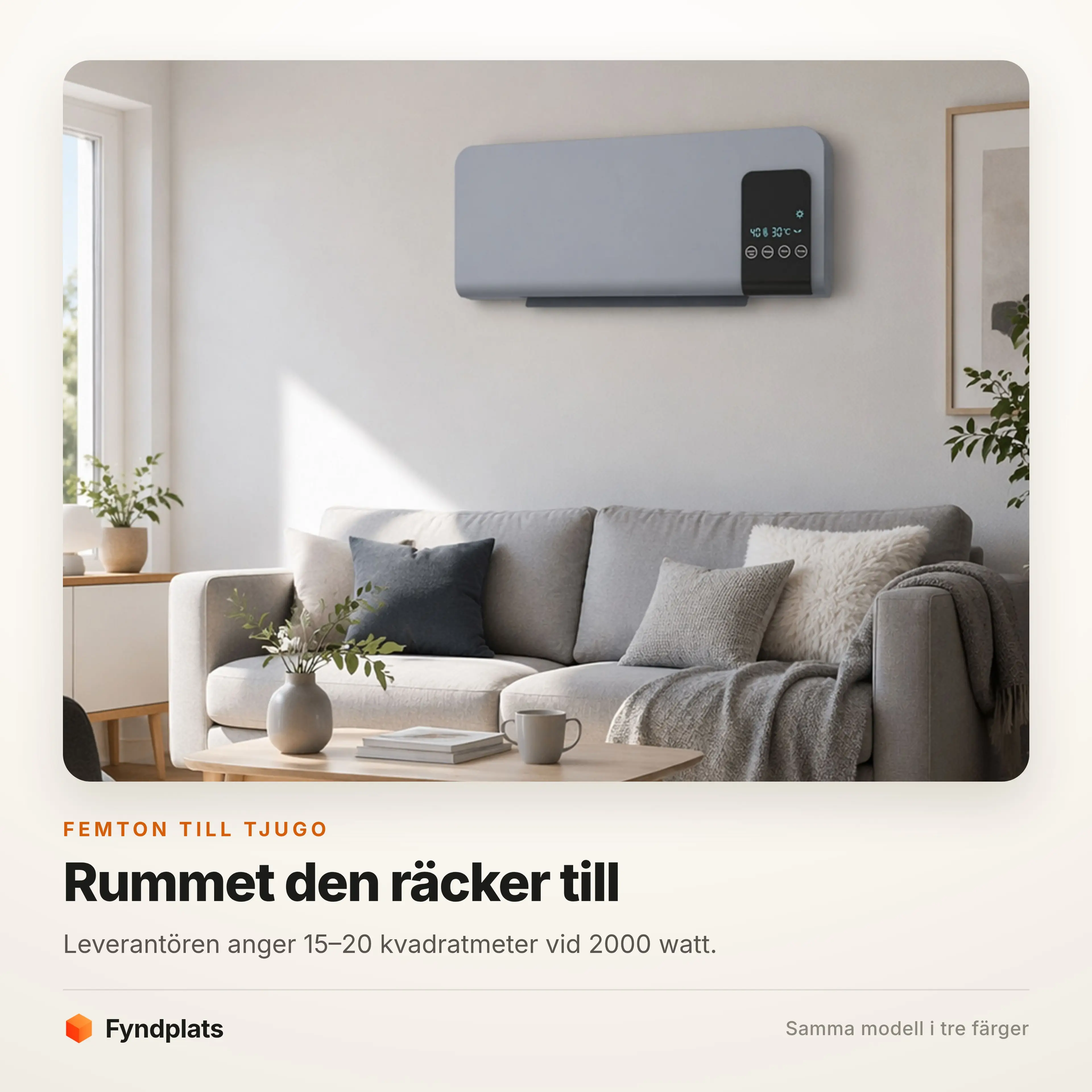 Leverantören anger 15–20 kvadratmeter vid 2000 watt