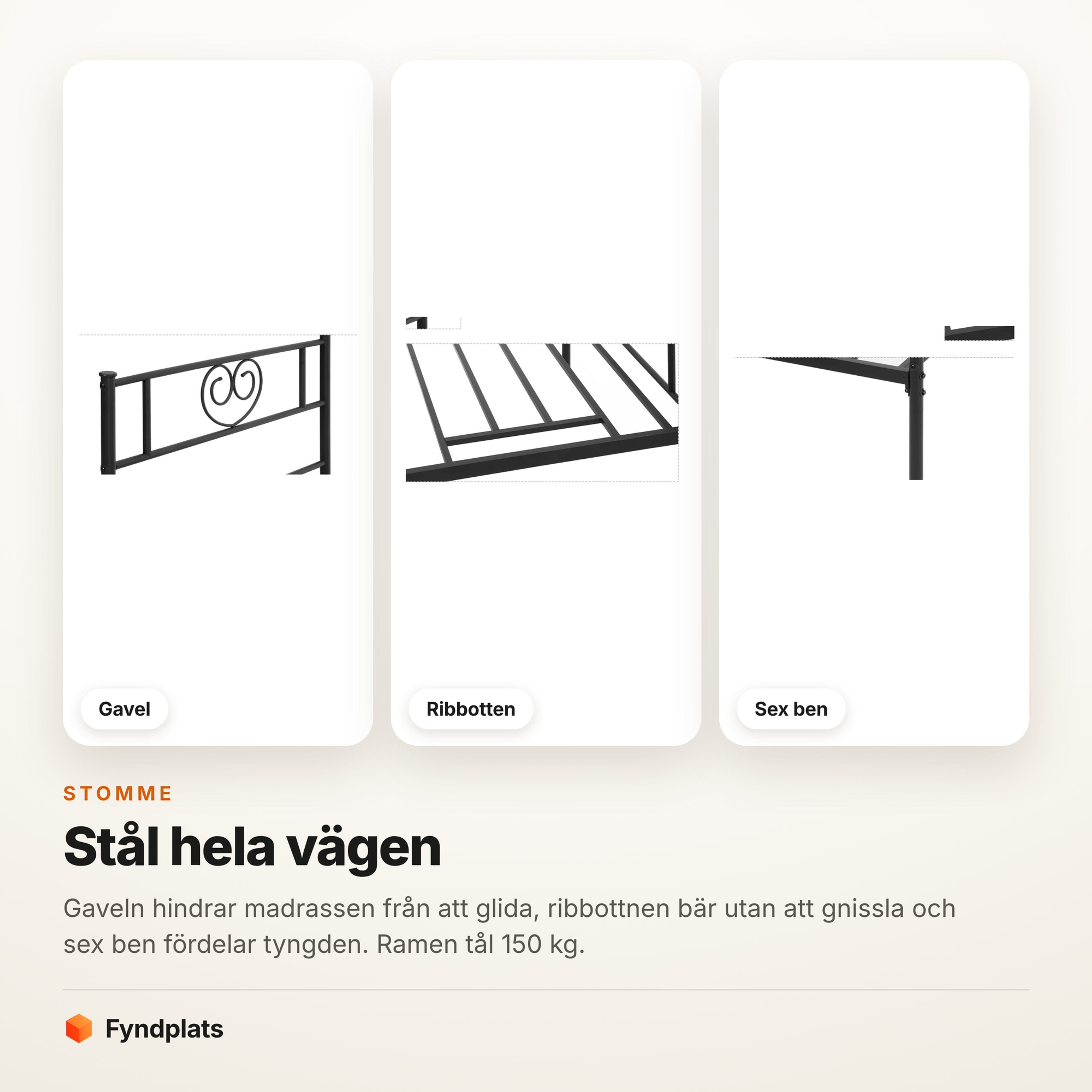 Kort: gavel, ribbotten i metall och sex ben