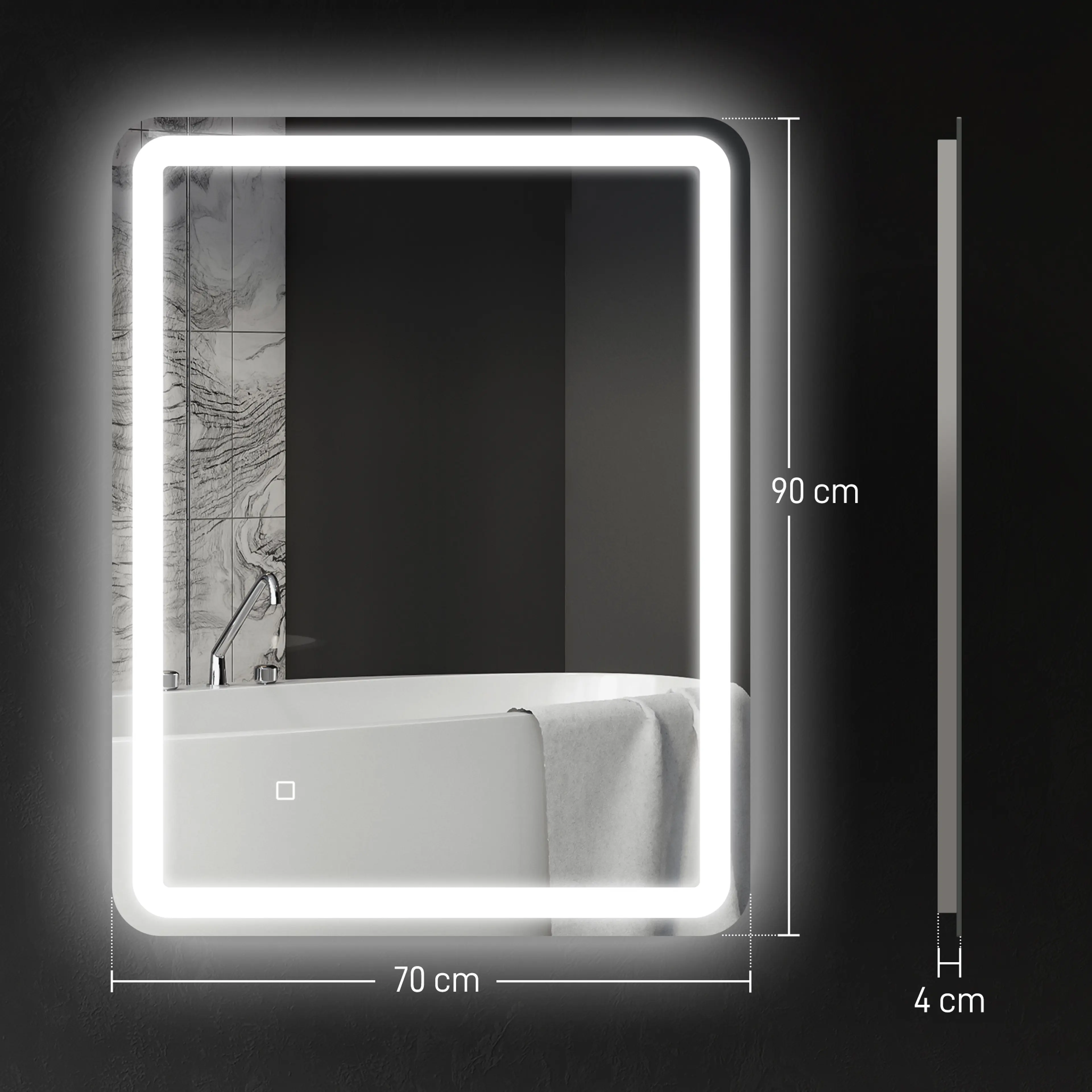 Badrumsspegel LED 70 × 90 cm, stående – bild 5