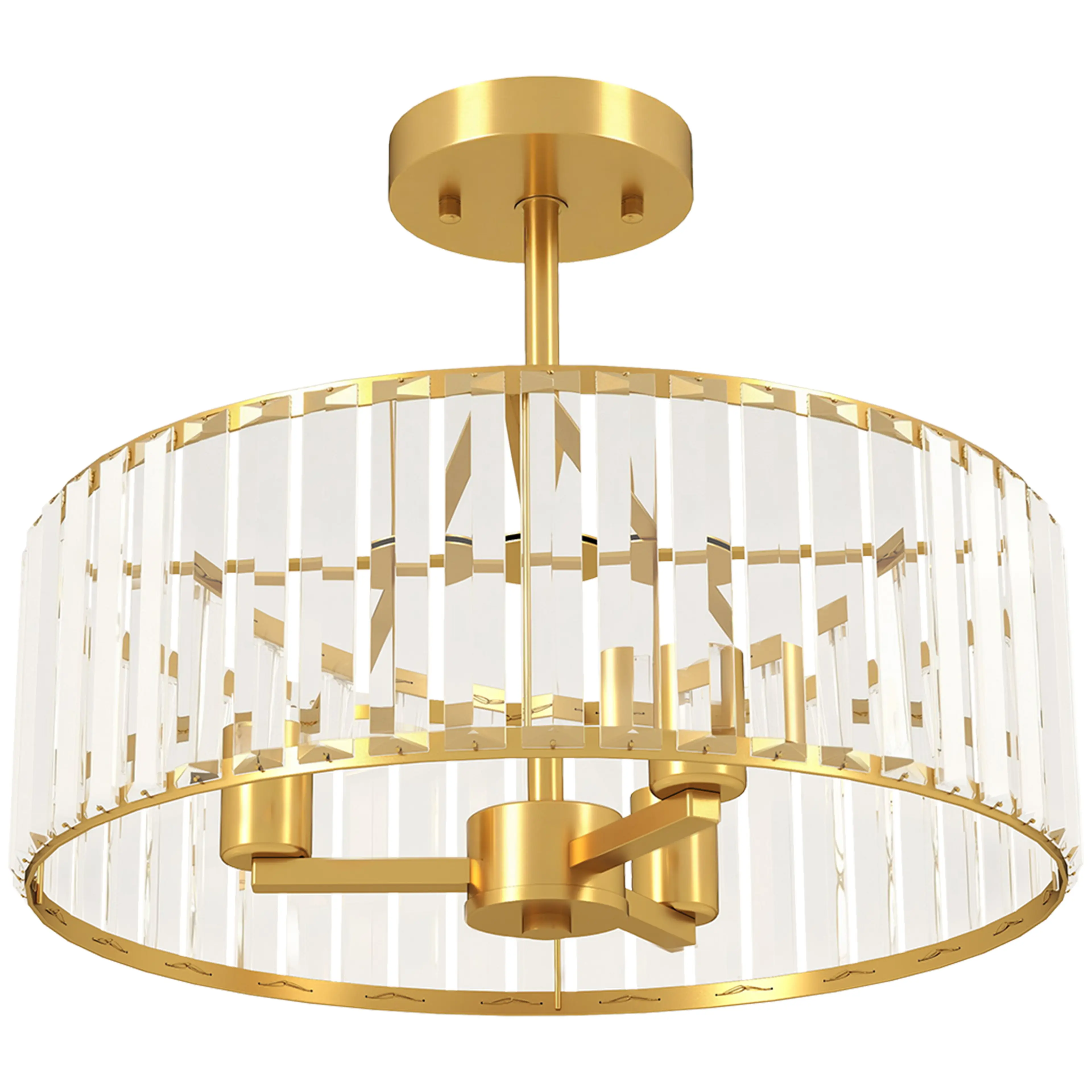 Taklampa i kristall Ø39 cm – semi-flush i guldton, 32 cm bygghöjd
