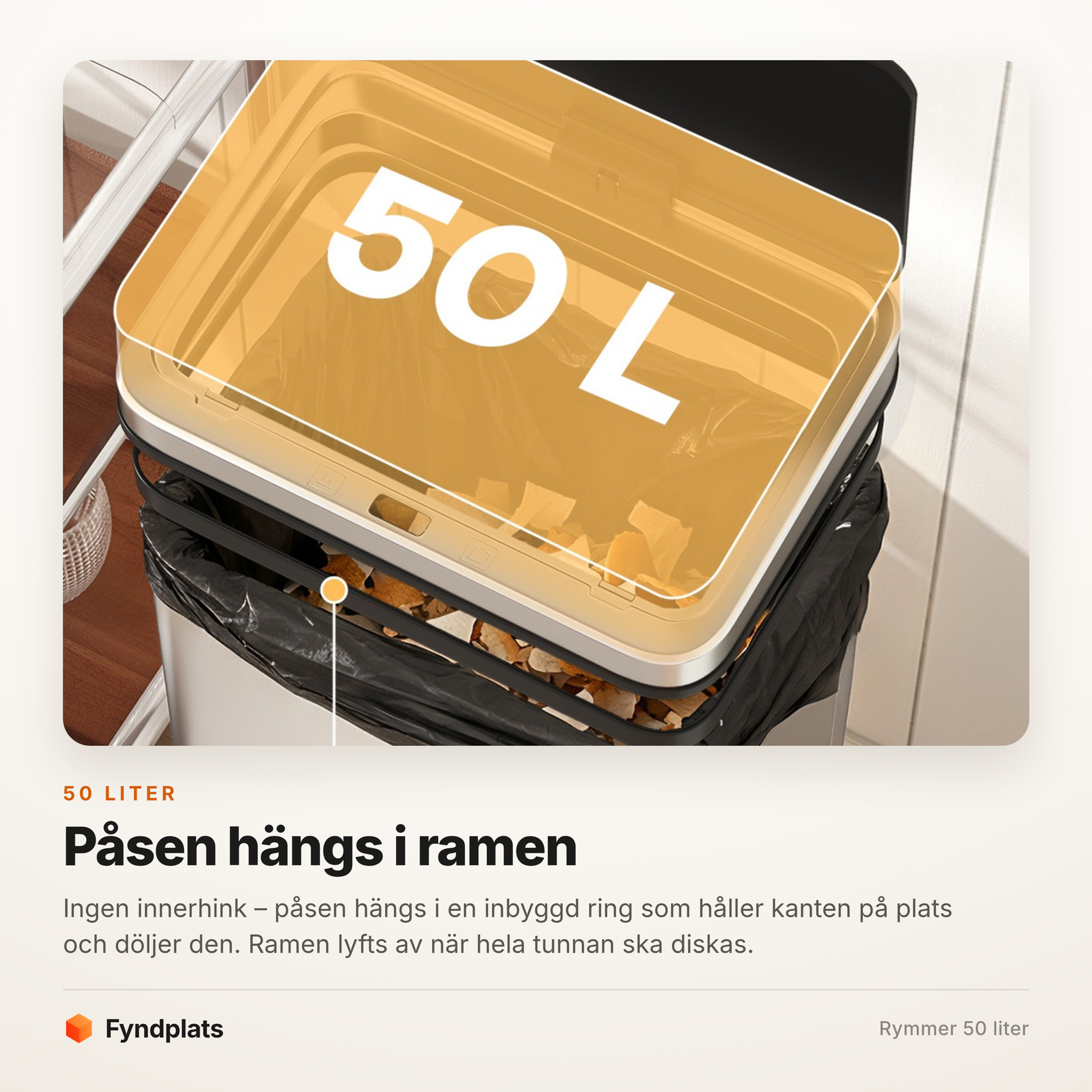 Påsen hängs i en inbyggd ring inne i tunnan