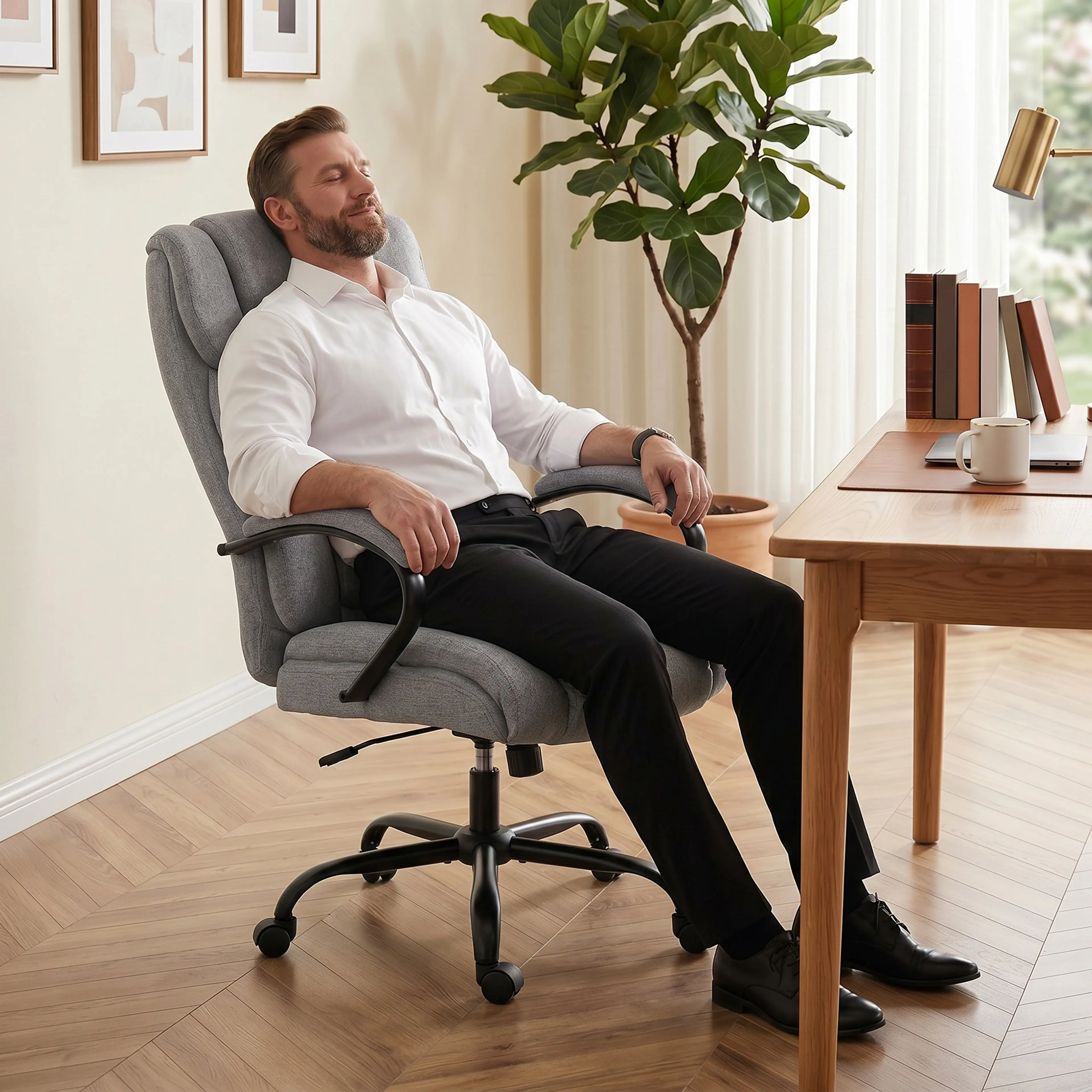 Kontorsstol som bär 220 kg – 62 cm bred sits, tyg i linnelook – bild 7