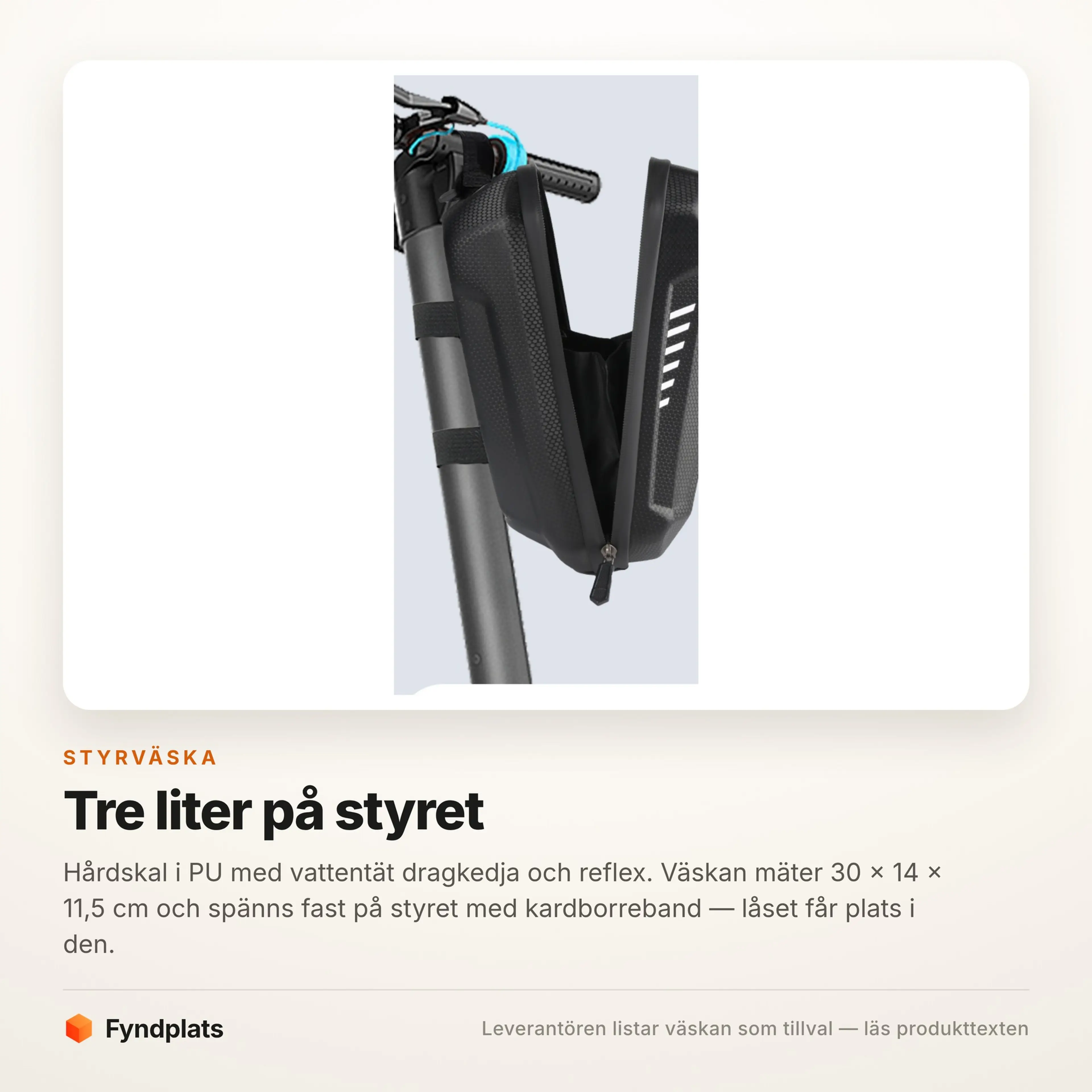 Styrväskan i hårdplast fastspänd på styrstammen på en elsparkcykel