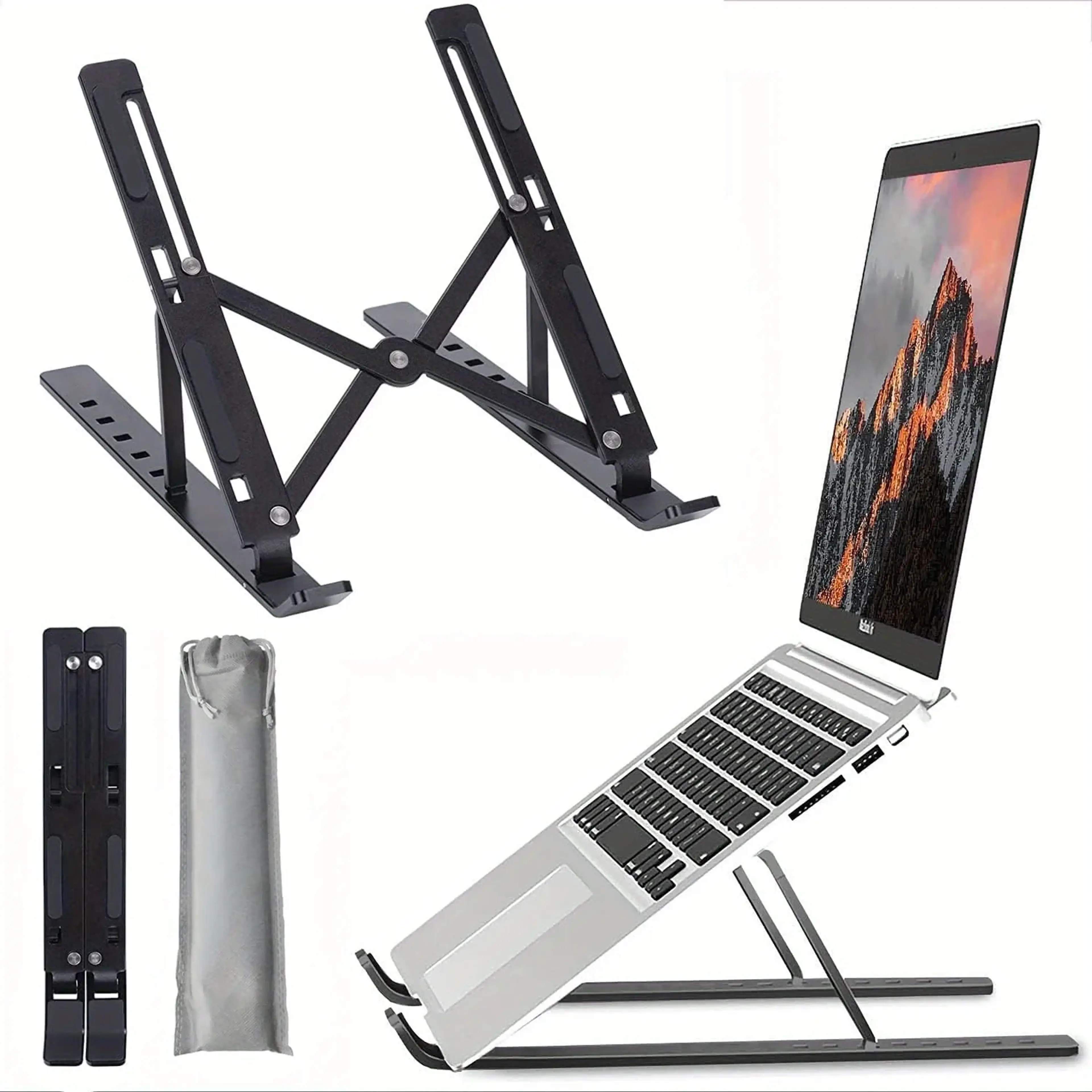 Laptopställ i Aluminium – Hopfällbart & Höjdjusterbart