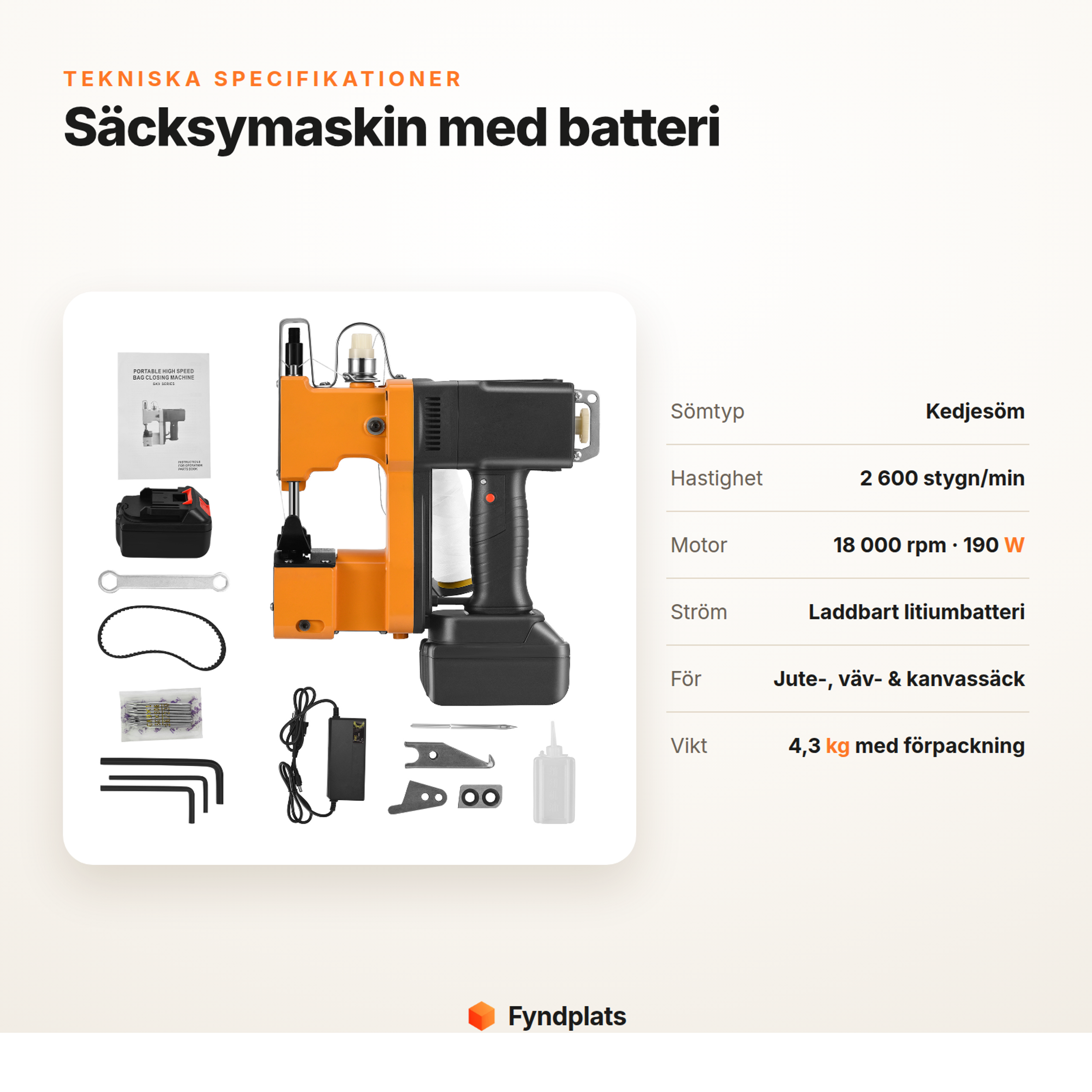 Fyndplats-kort: tekniska specifikationer för säcksymaskin
