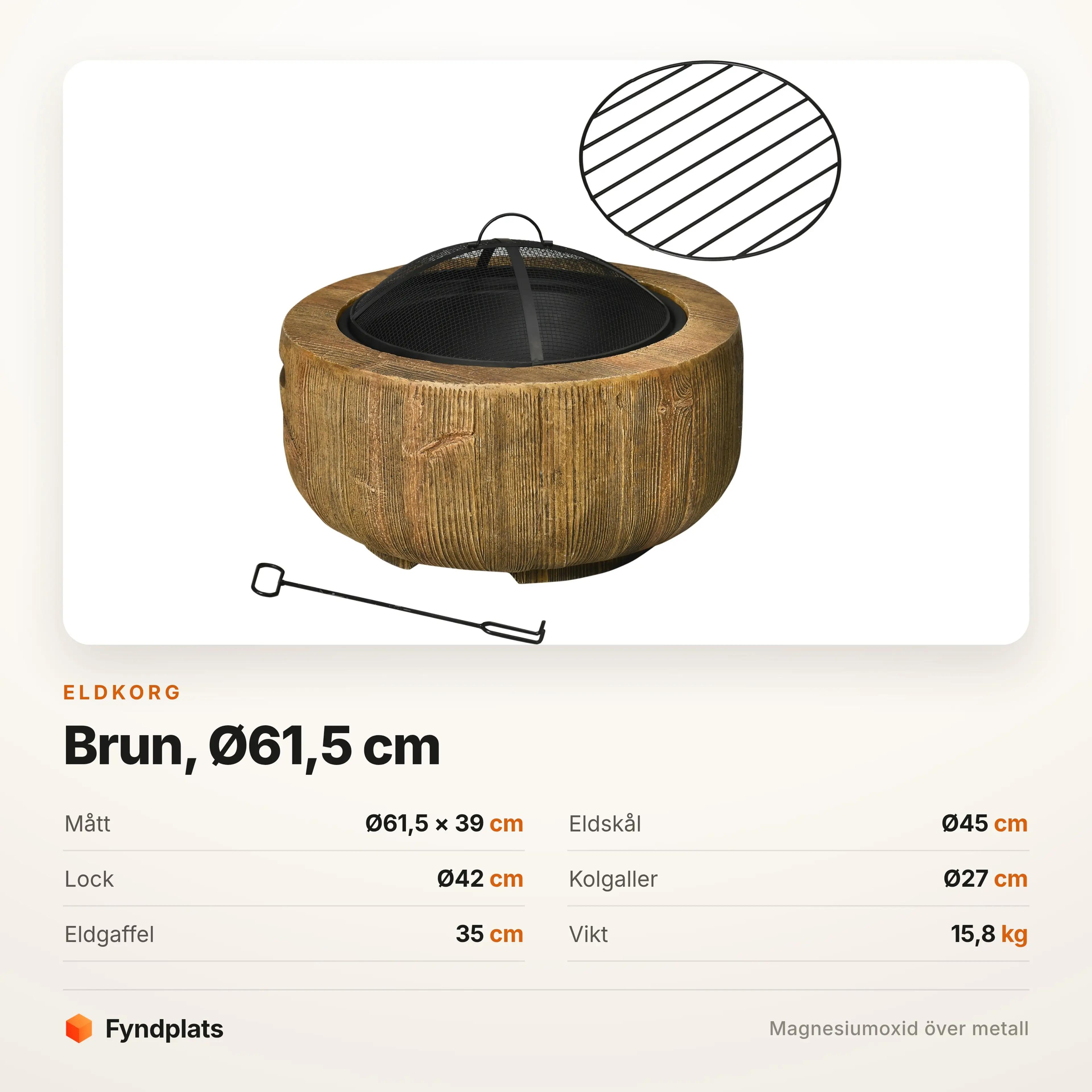 Specifikation: Ø61,5 × 39 cm, skål Ø45, kolgaller Ø27