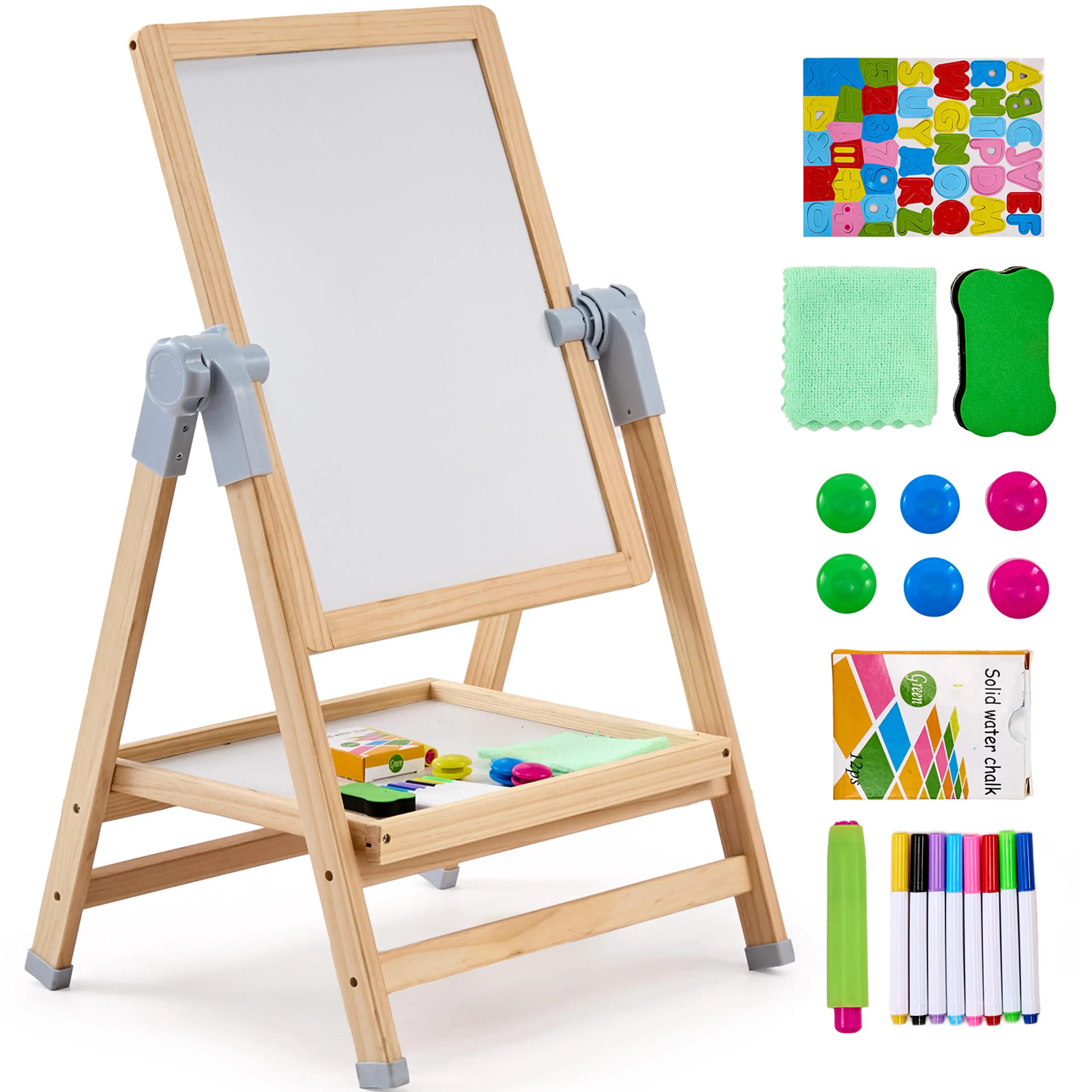 Rittavla för barn – dubbelsidig staffli med whiteboard, svart tavla och magnet