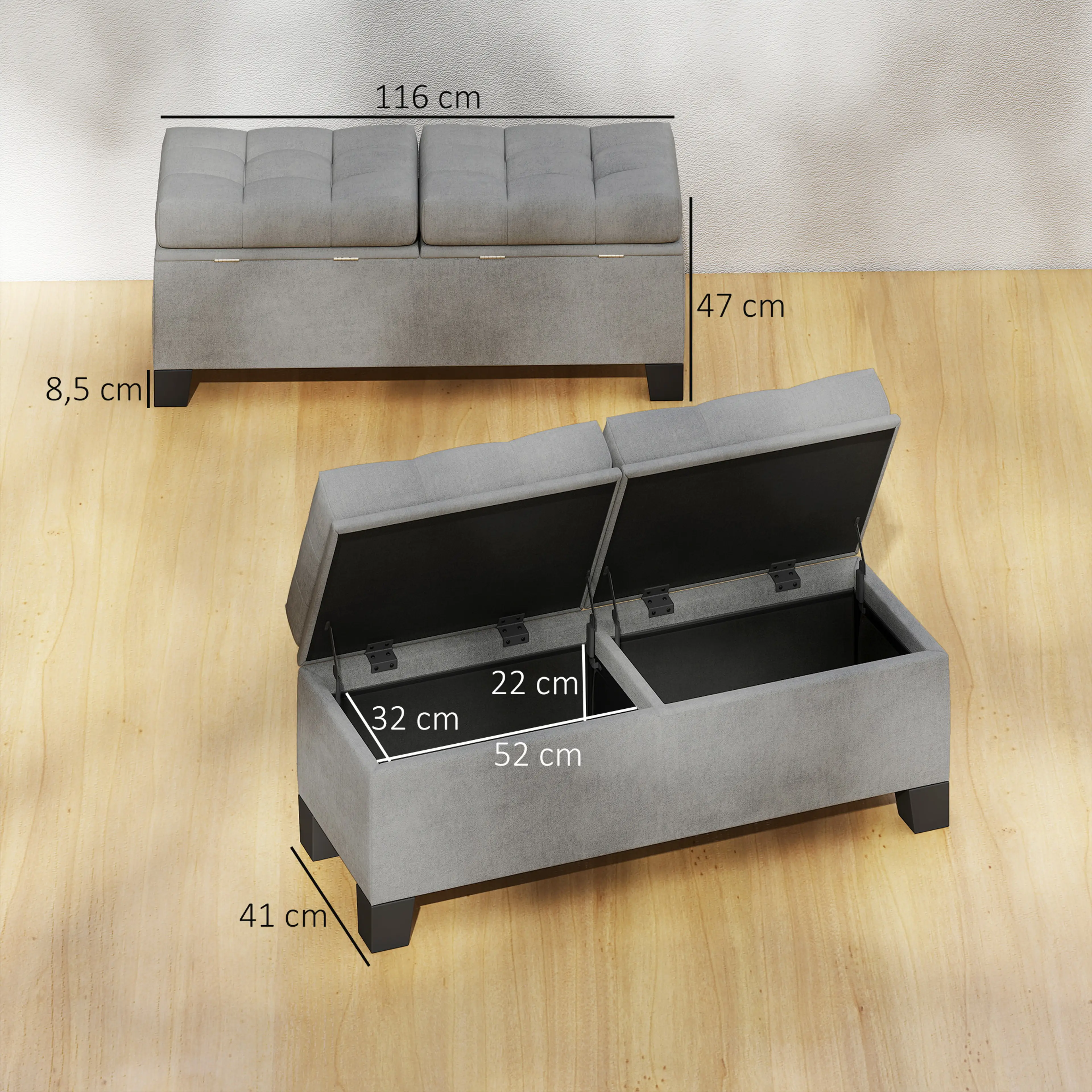 Förvaringsbänk 116 cm med två separata lock – bild 4