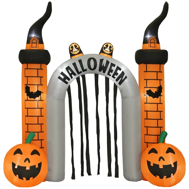 Uppblåsbar halloweenport 3,25 m bred med pumpor, fladdermöss och lysdioder