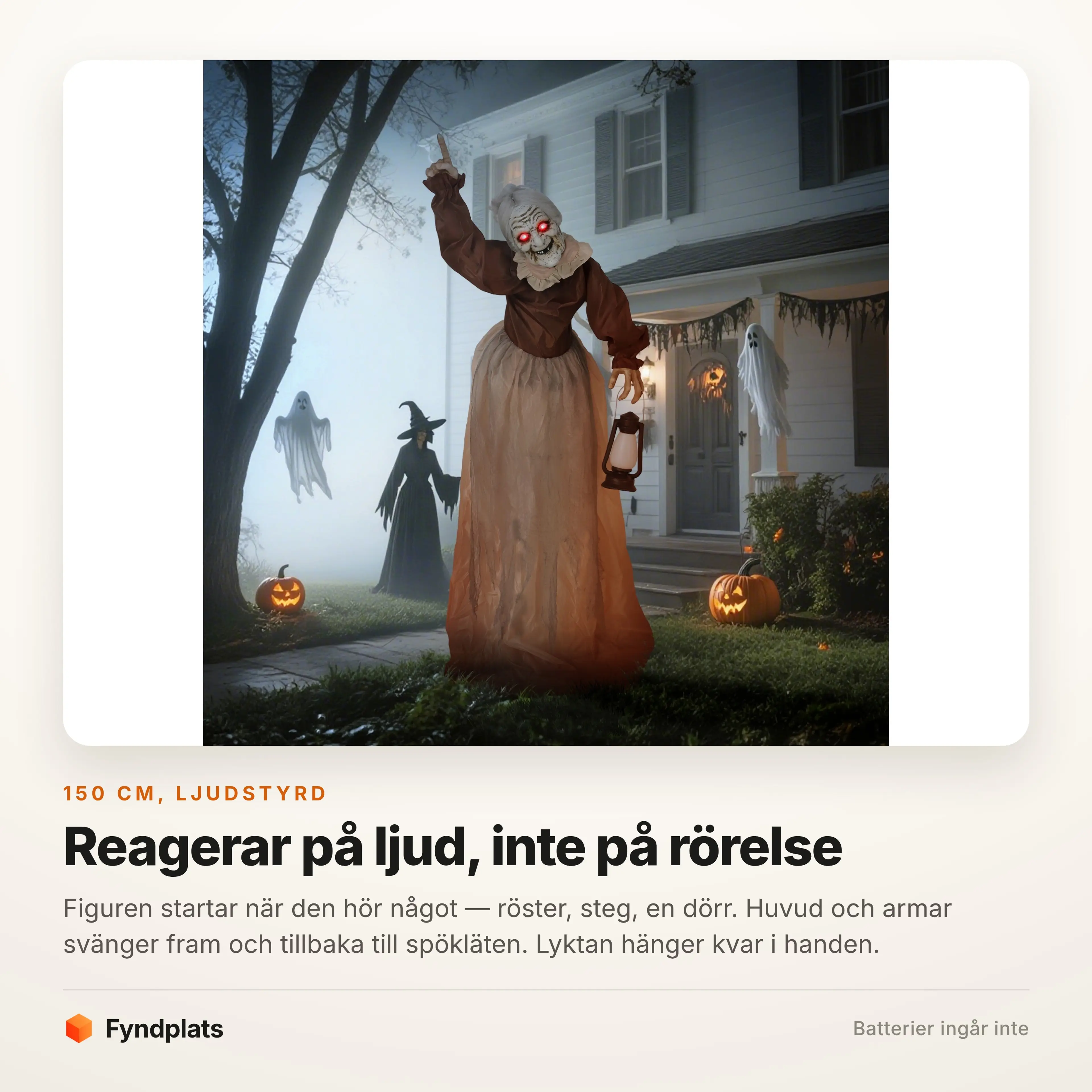 Häxan står upplyst framför ett hus i mörker