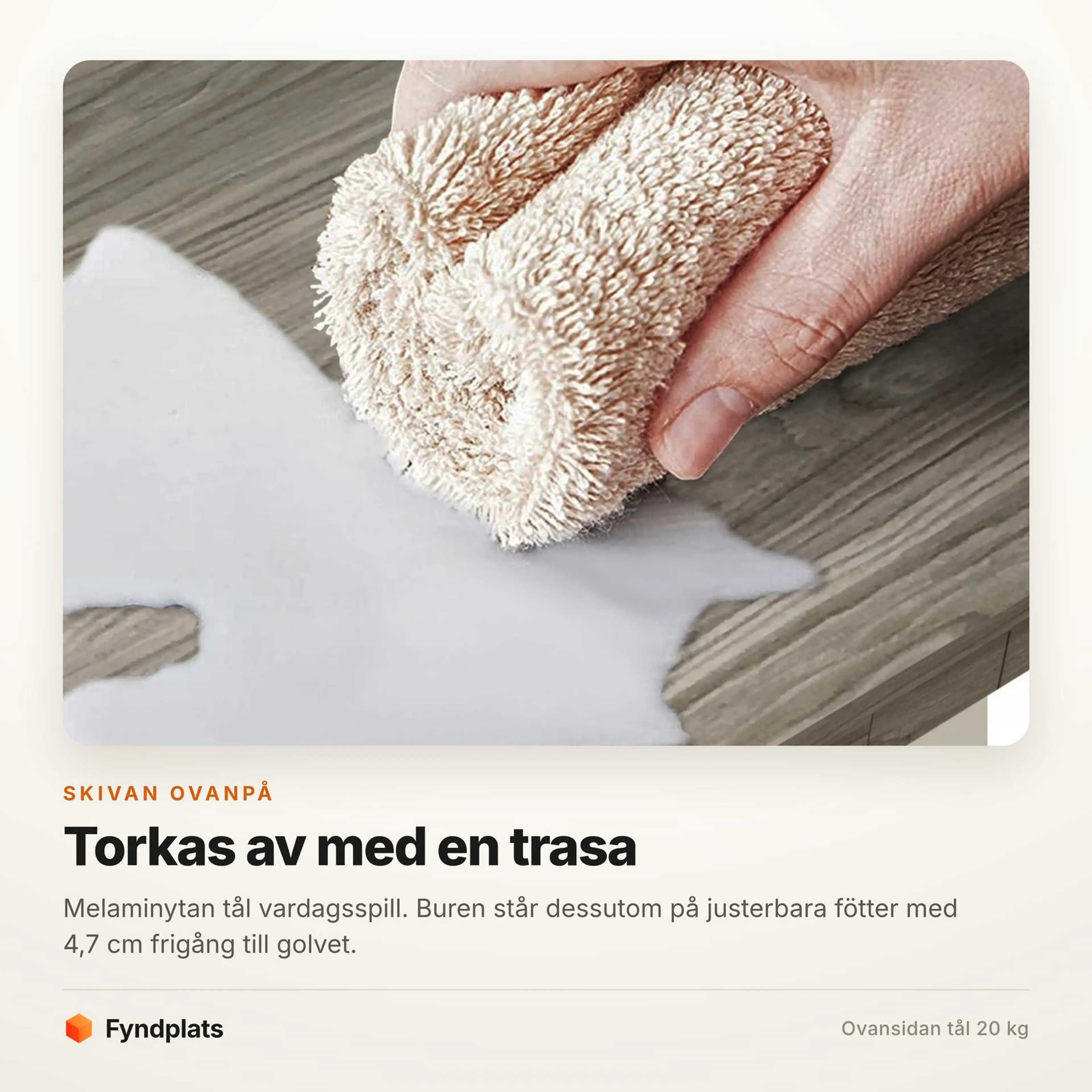 Fyndplats-kort som visar hur burens ovansida torkas av med en trasa