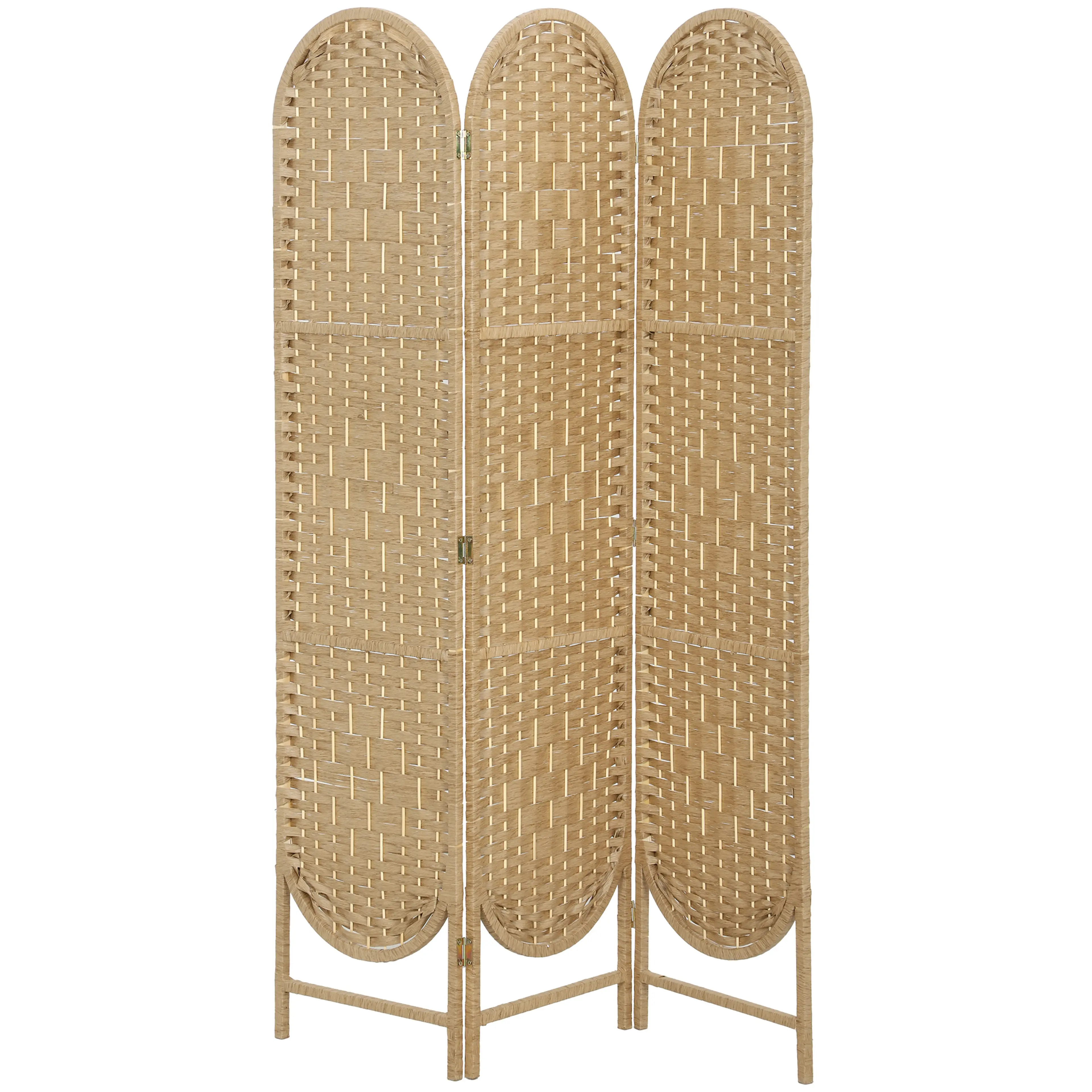 Rumsavdelare 120 × 170 cm – 3 bågformade paneler i flätat pappersrep