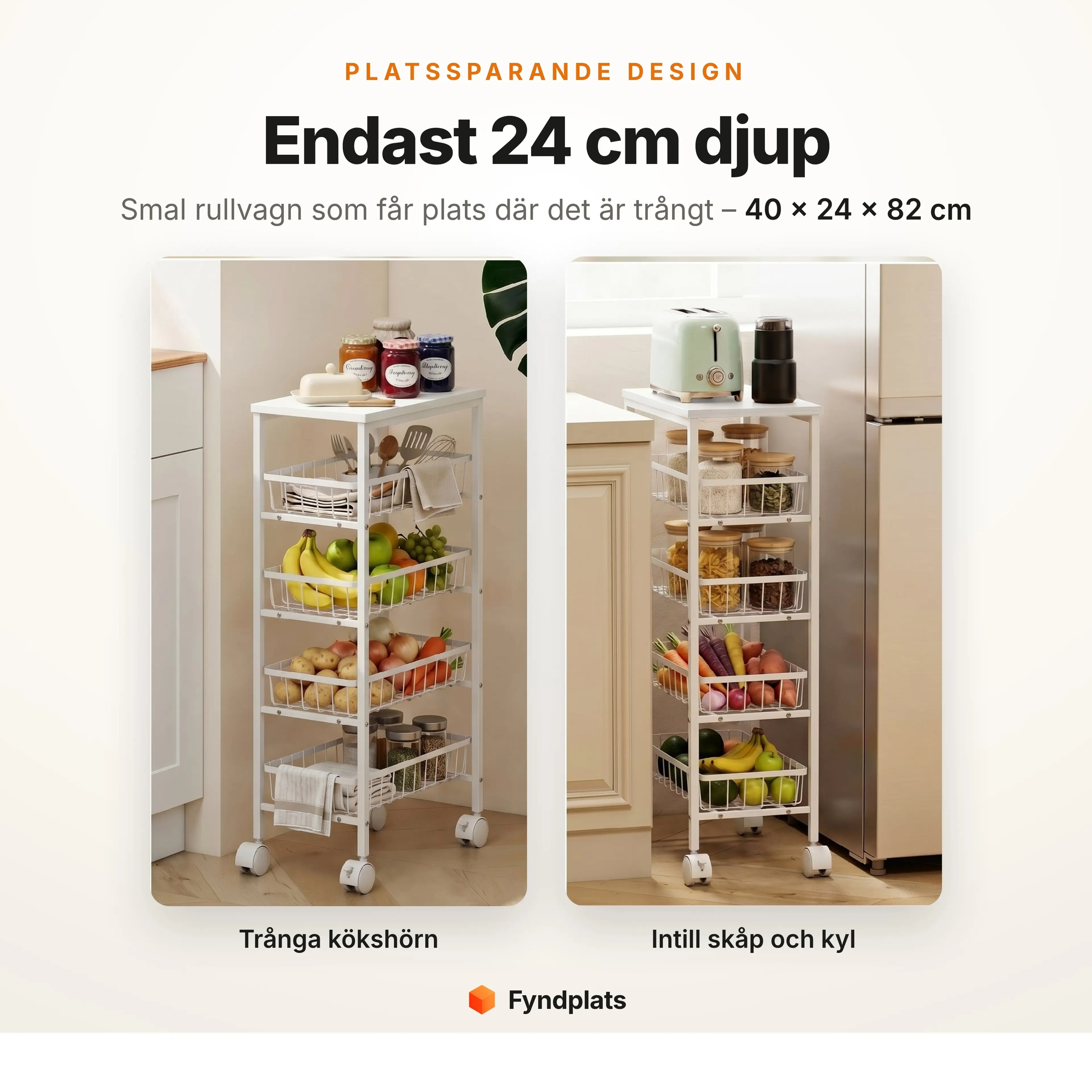 Fyndplats-kort: rullvagnen är endast 24 cm djup och får plats i trånga kökshörn och intill skåp