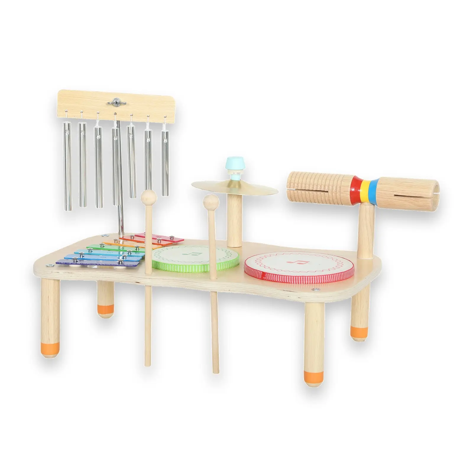 Musikinstrument i trä för barn – Montessori-set med trummor och xylofon