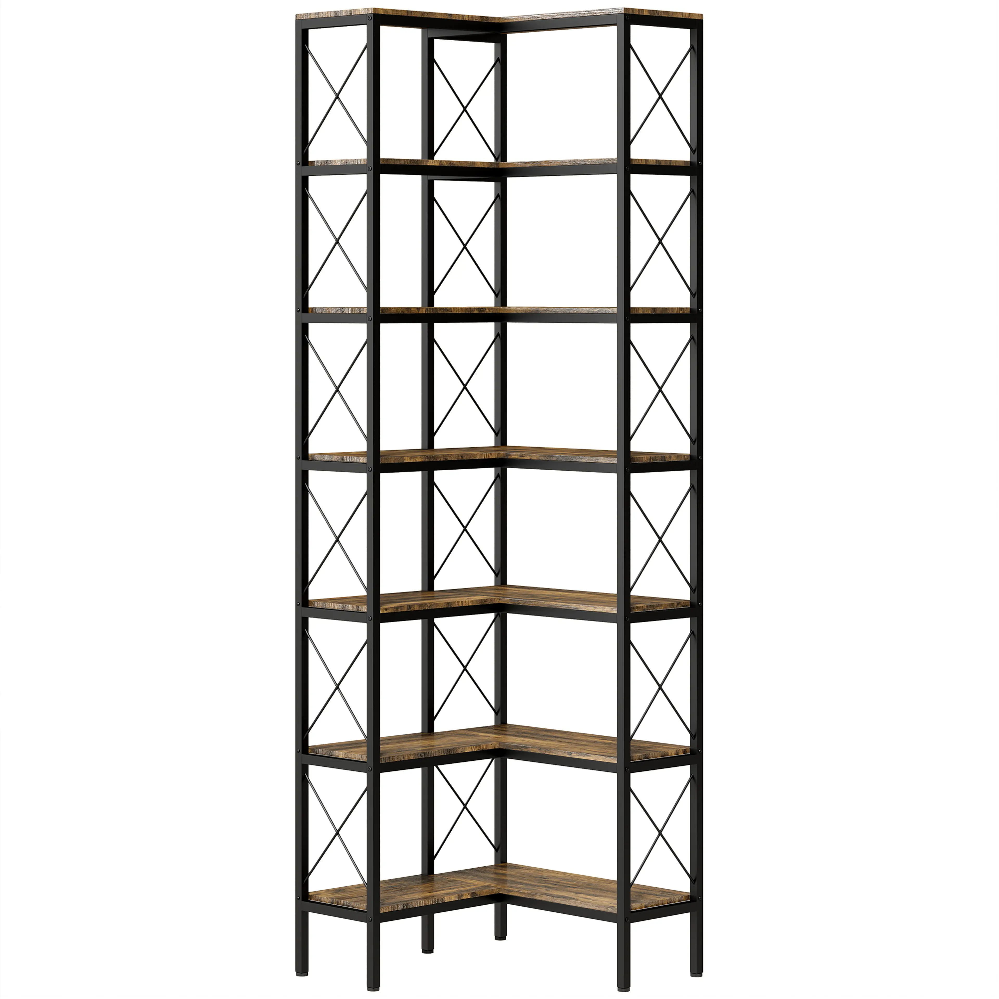 Hörnbokhylla 200 cm i L-form, 6 plan i industristil