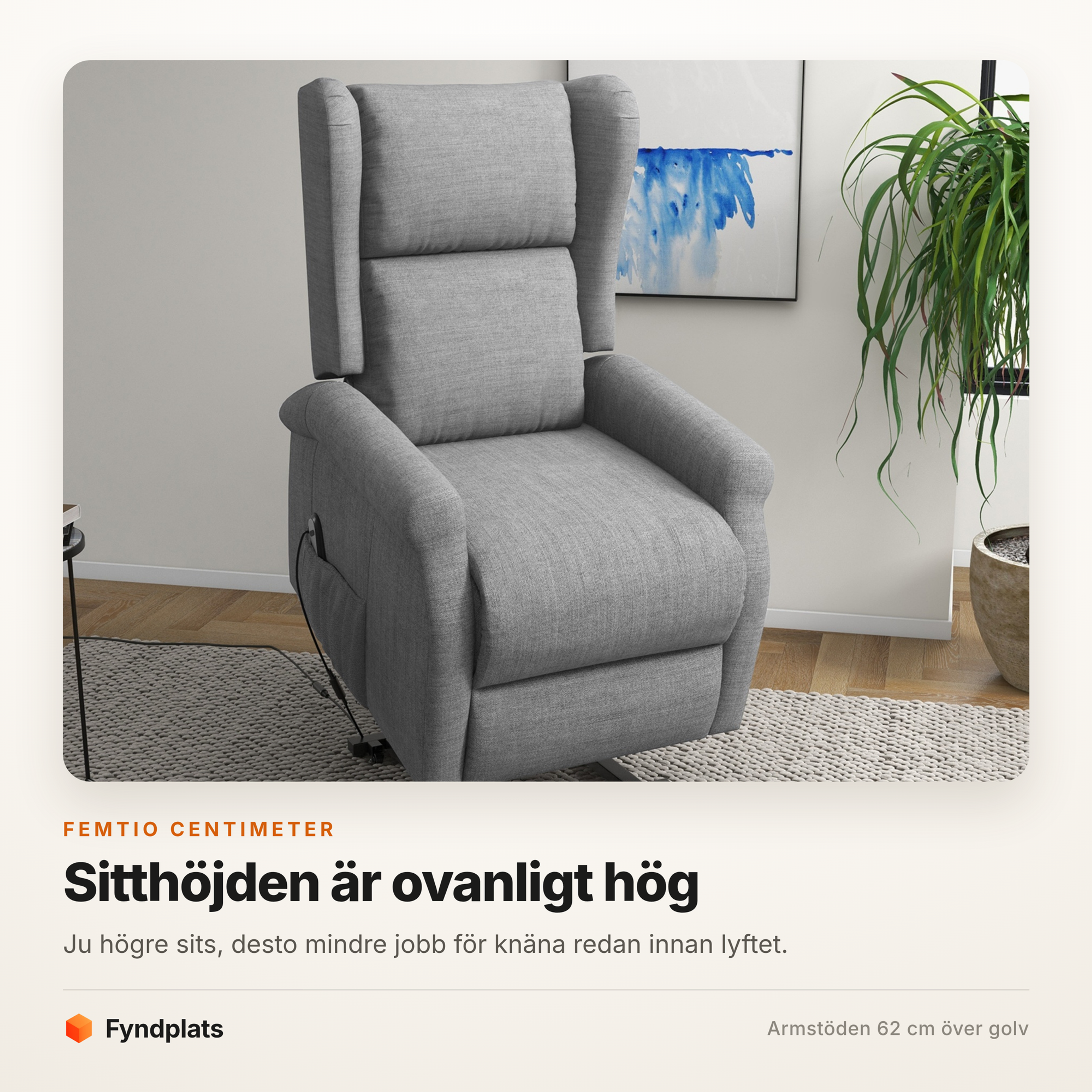 Uppresningsfåtölj grå som bär 200 kg – 163 cm liggläge, sitthöjd 50 cm – bild 2