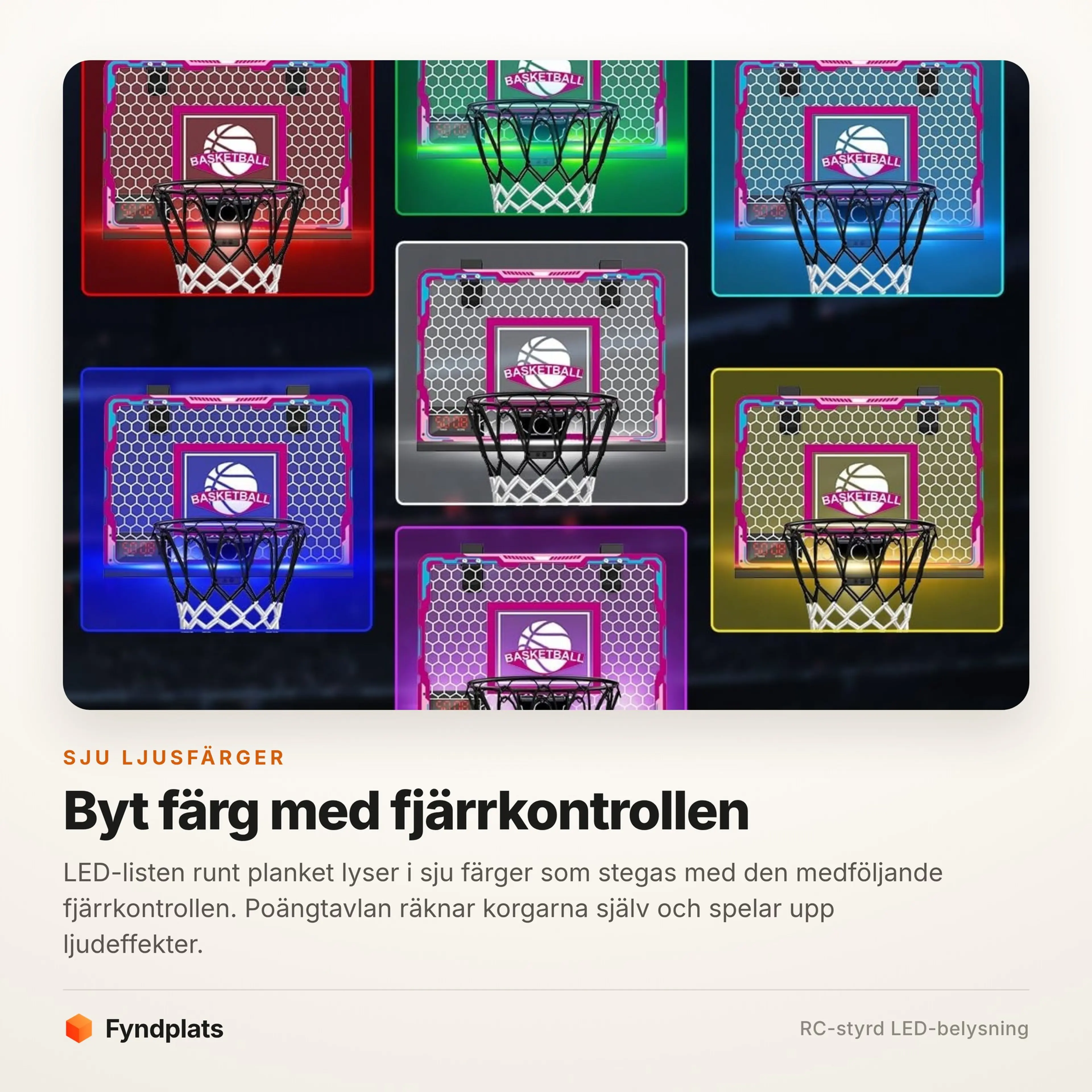 Planket lyser i sju olika färger som byts med fjärrkontrollen