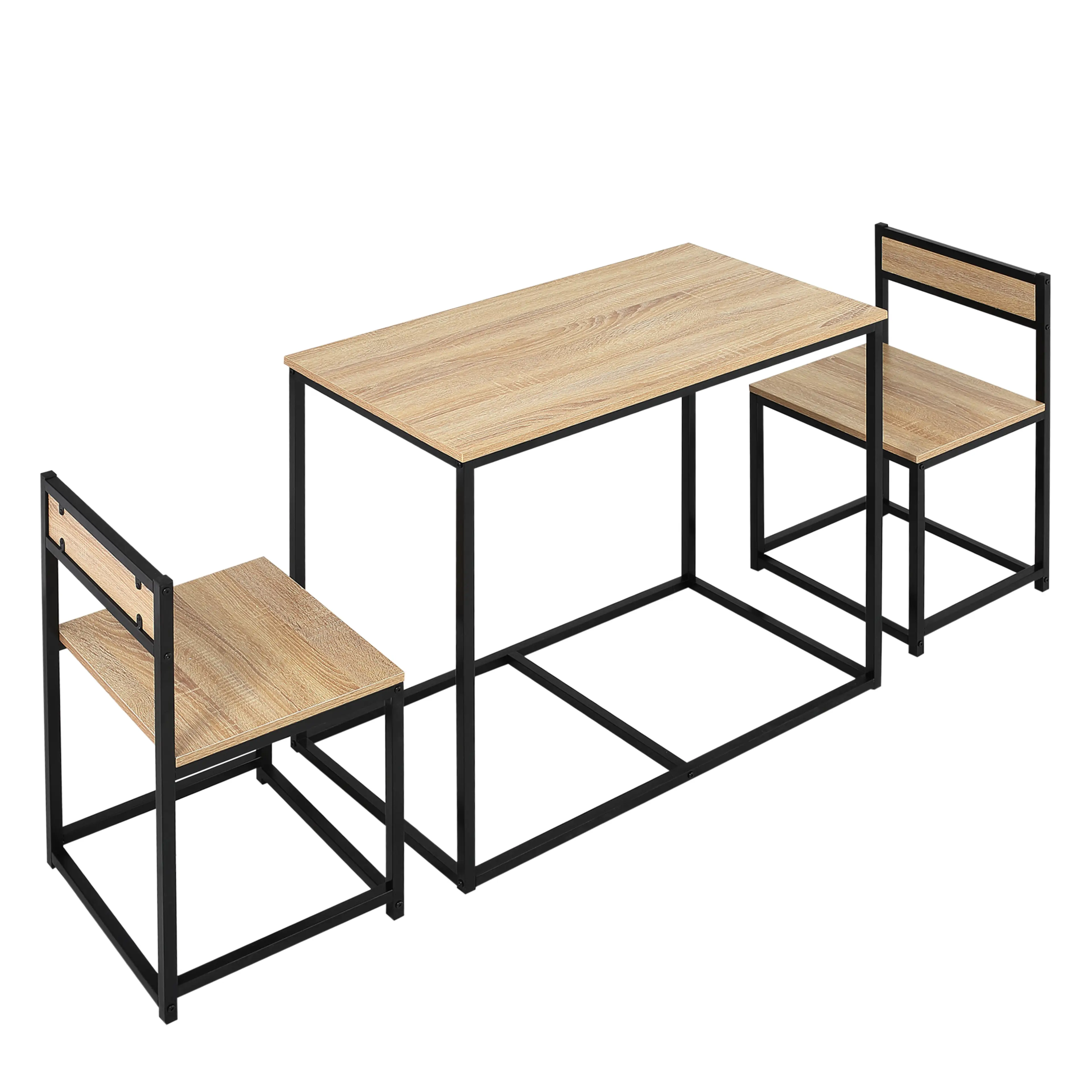 Matgrupp med smalt bord 90 × 47 cm i ekton och två stolar med svart metallstomme