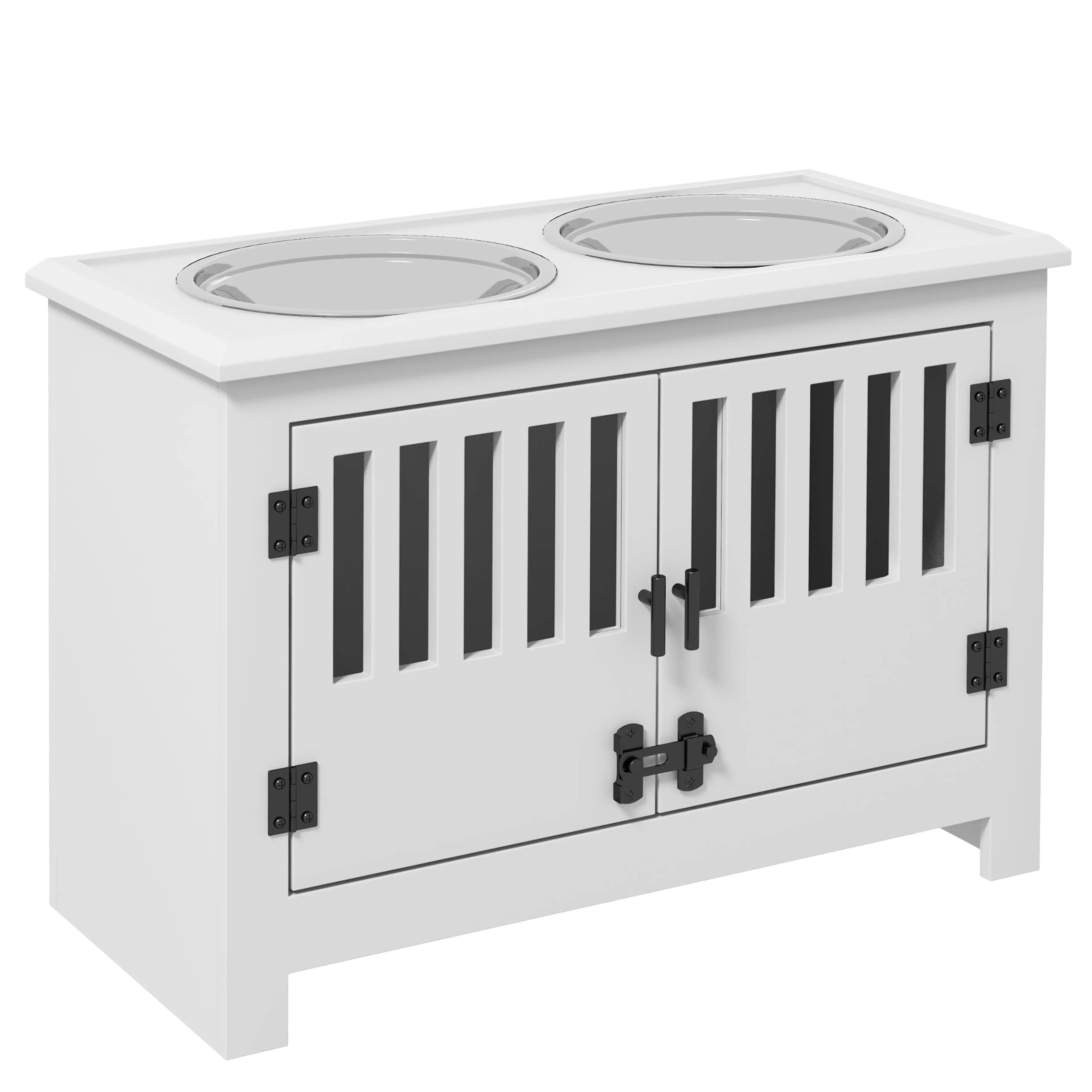 Matskåp för hund 60 × 30 × 43 cm i vitt – 37 liter bakom gallerluckor