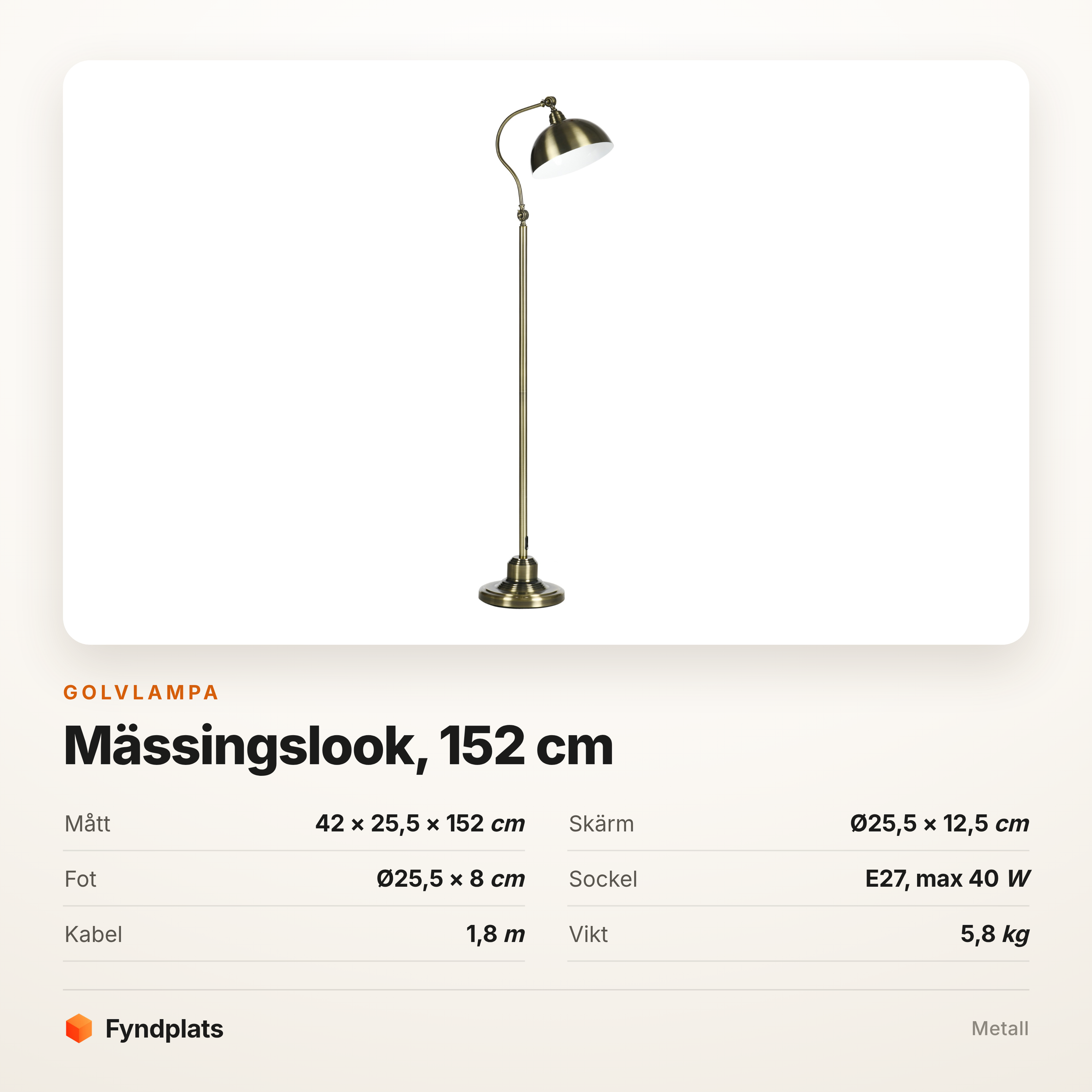 Golvlampa i mässingslook 152 cm – ledad arm och vinklad skärm – bild 5