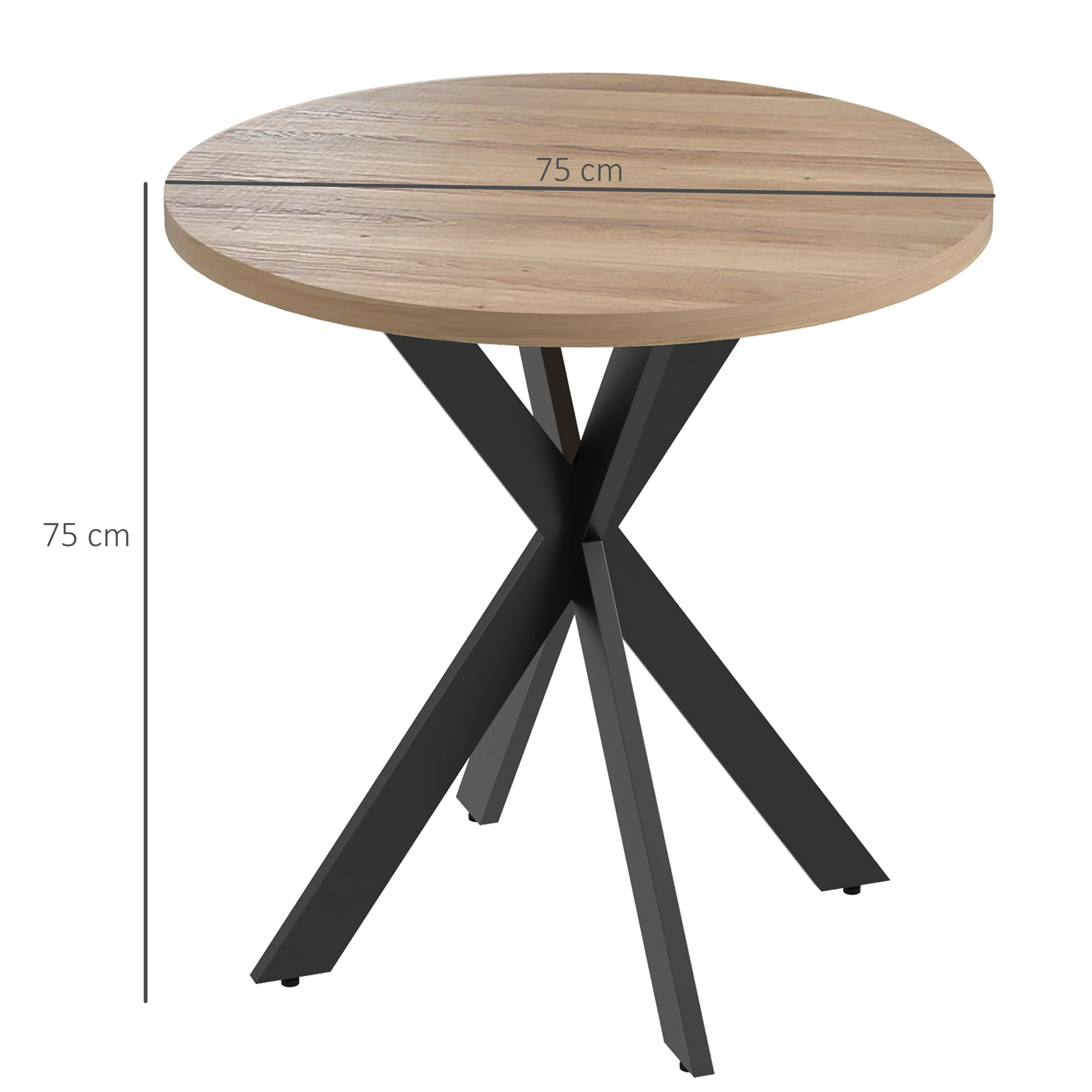 Måttbild: skivan är Ø75 cm och bordet 75 cm högt