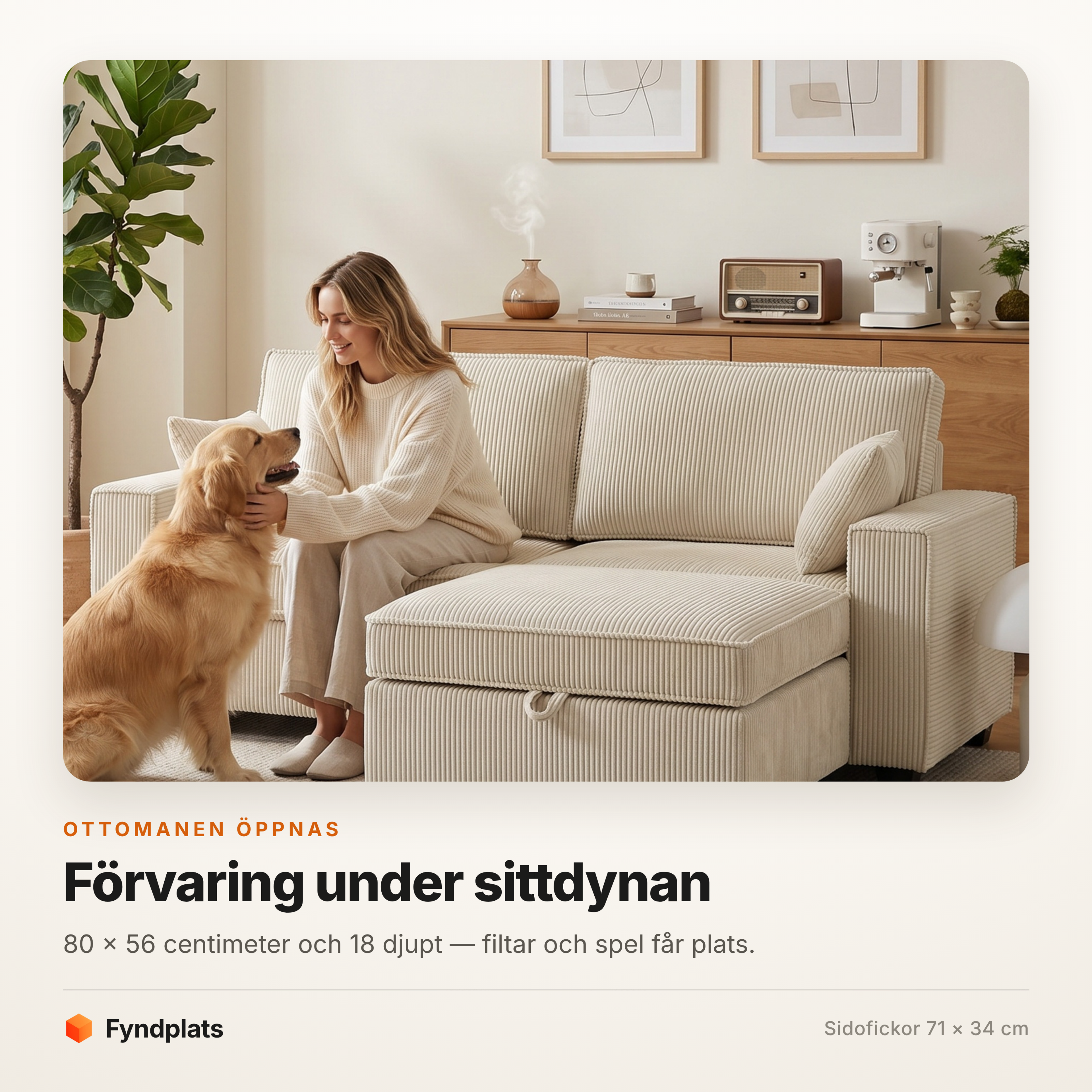 Hörnsoffa beige 216 cm med förvaring i ottomanen – manchester, bär 400 kg – bild 2