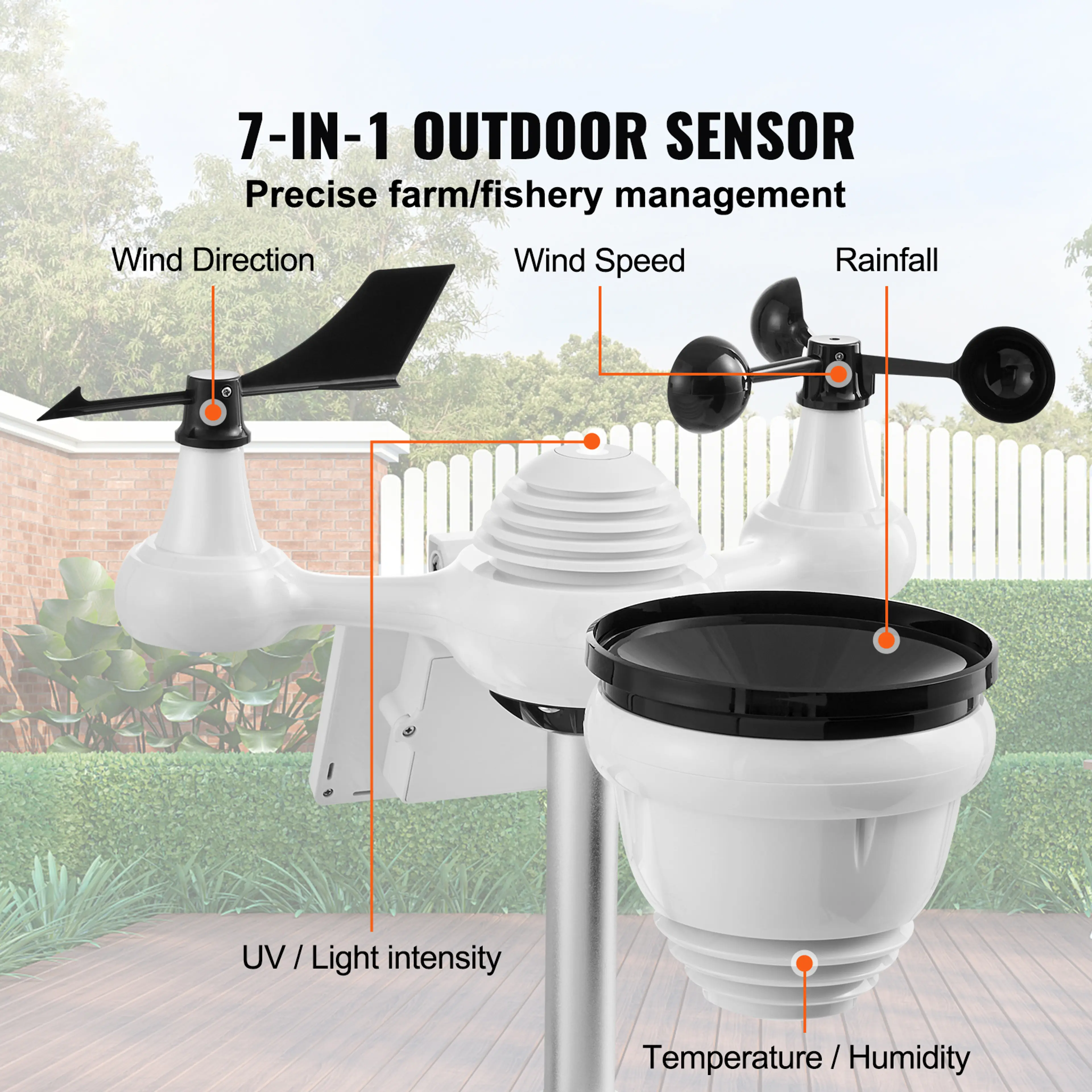 Trådlös väderstation med Wi-Fi och 7-i-1-sensor – 7 tums färgskärm, solcell