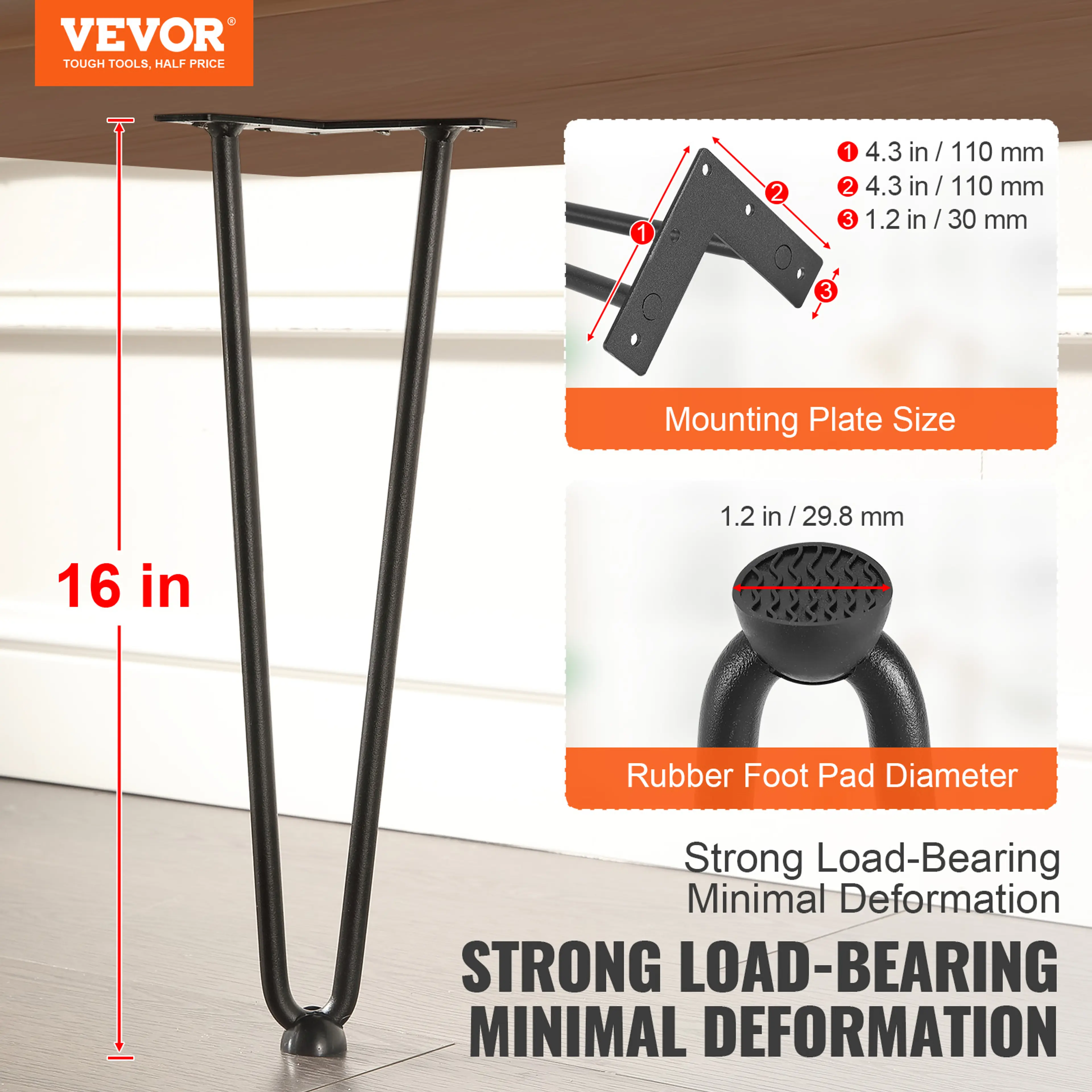 Möbelben hairpin i metall – 4-pack svarta bordsben