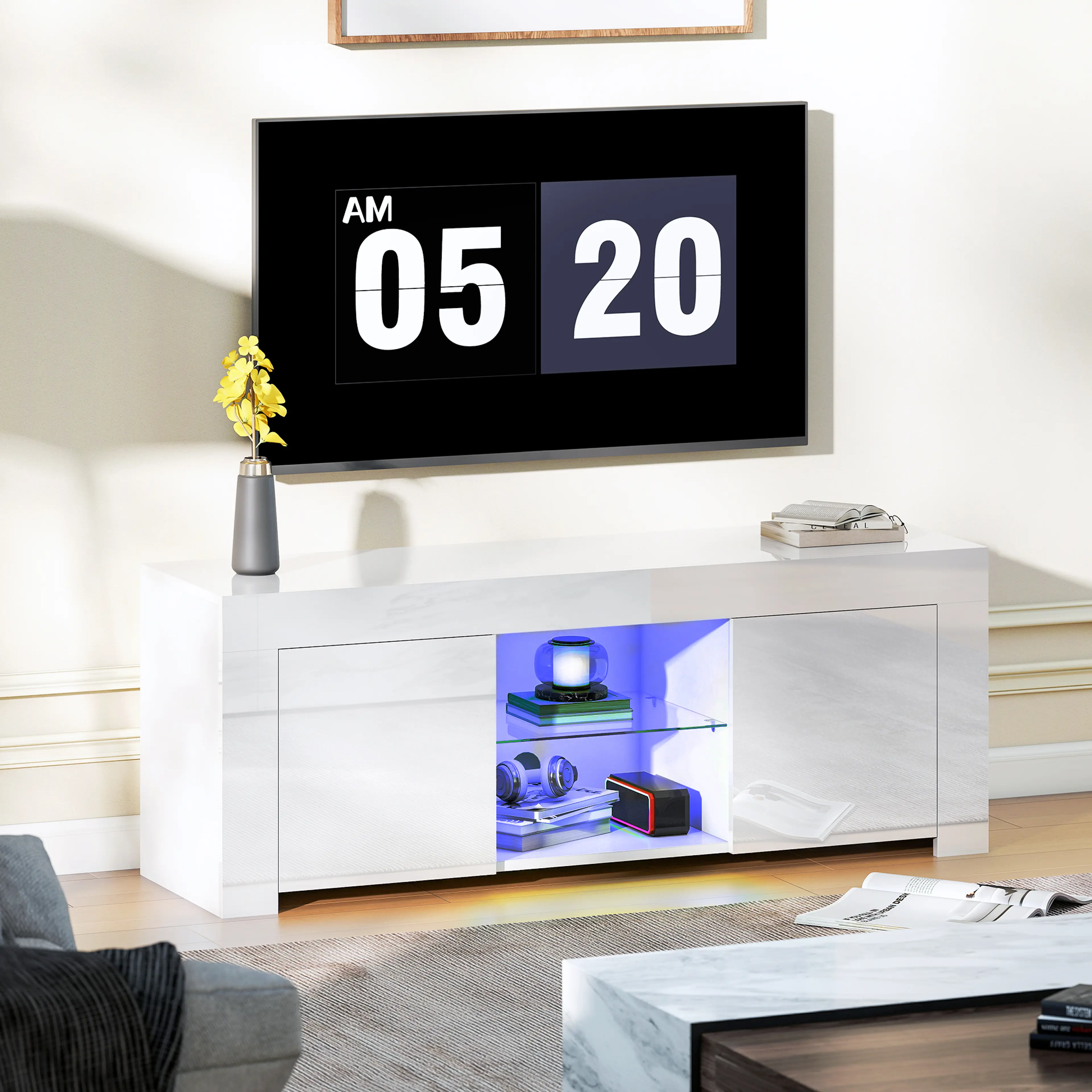 TV-bänk 120 cm med LED och två luckor – bild 2