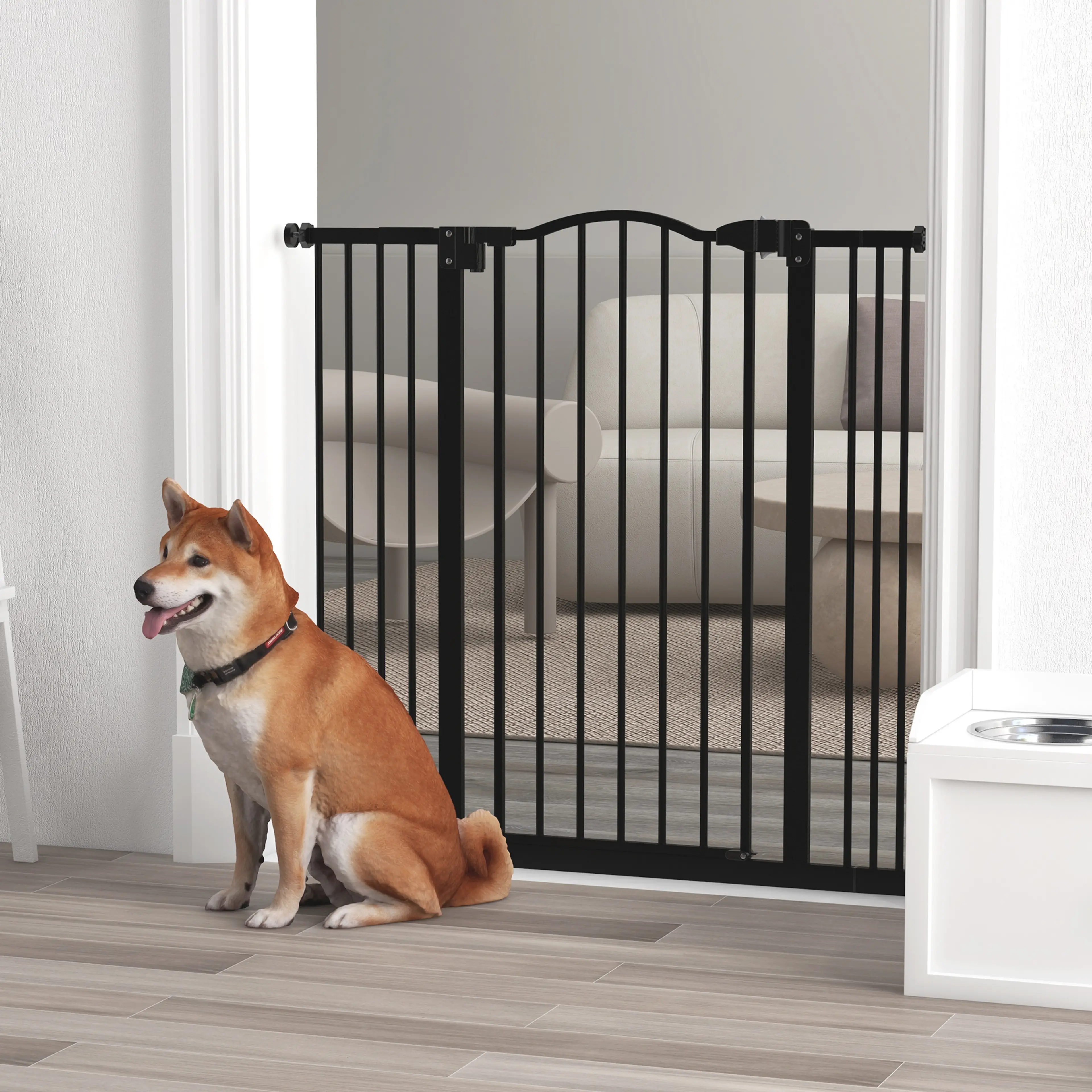 Justerbar hundgrind 74–100 cm med dörr och dubbelt lås – 94 cm hög, metall