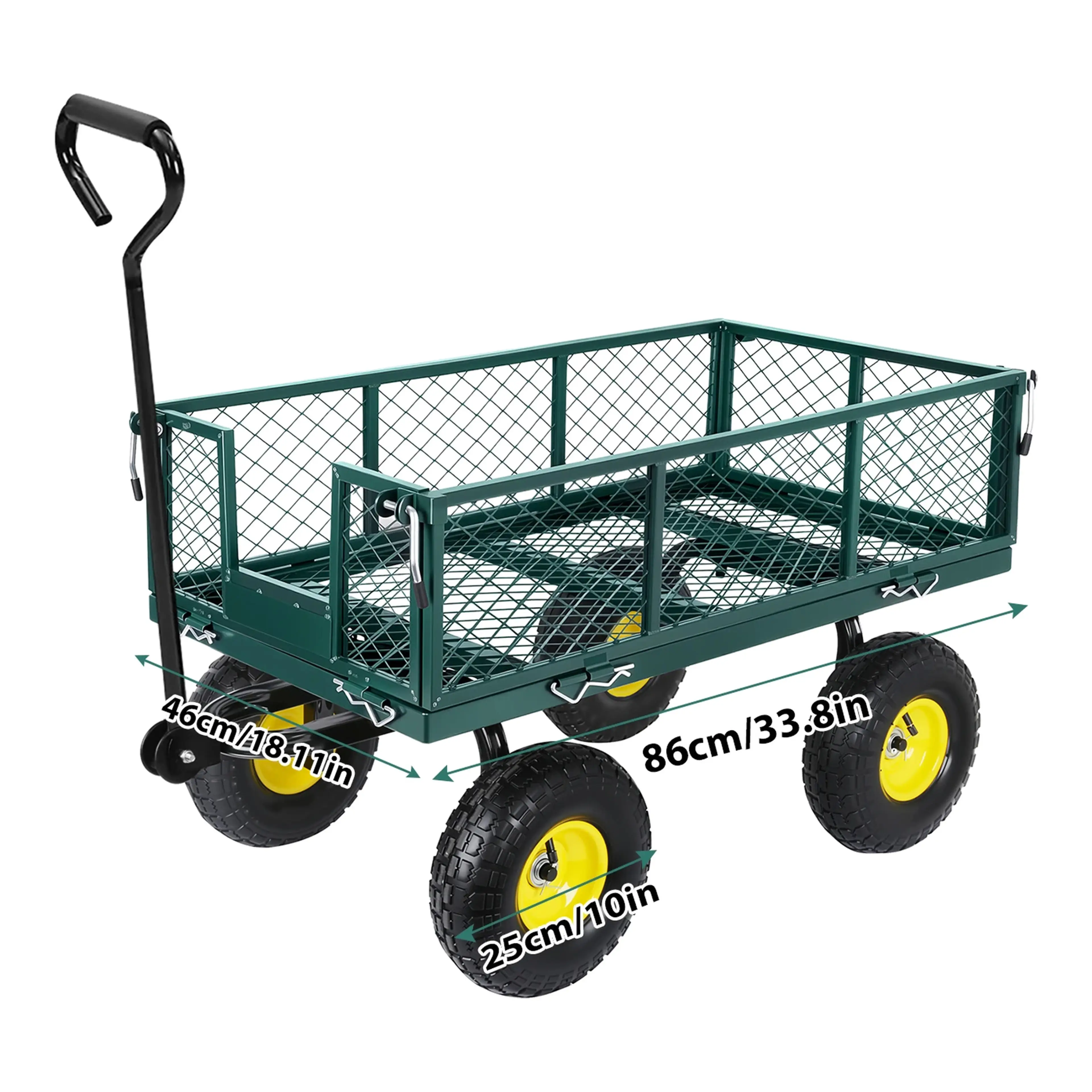 Transportvagn 2-i-1 med nätsidor – 408 kg, 25 cm hjul