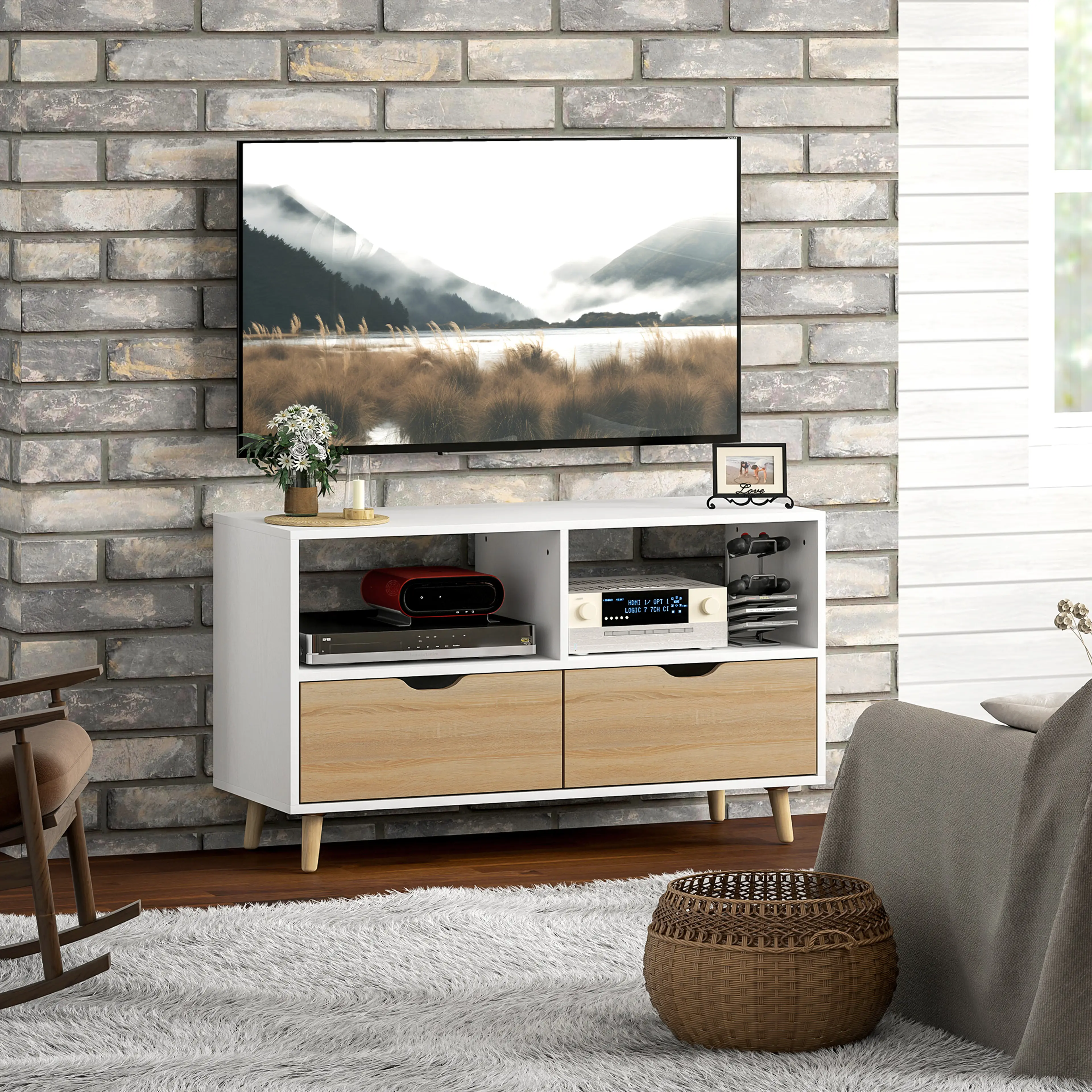 TV-bänk 99 cm med två lådor – bild 5