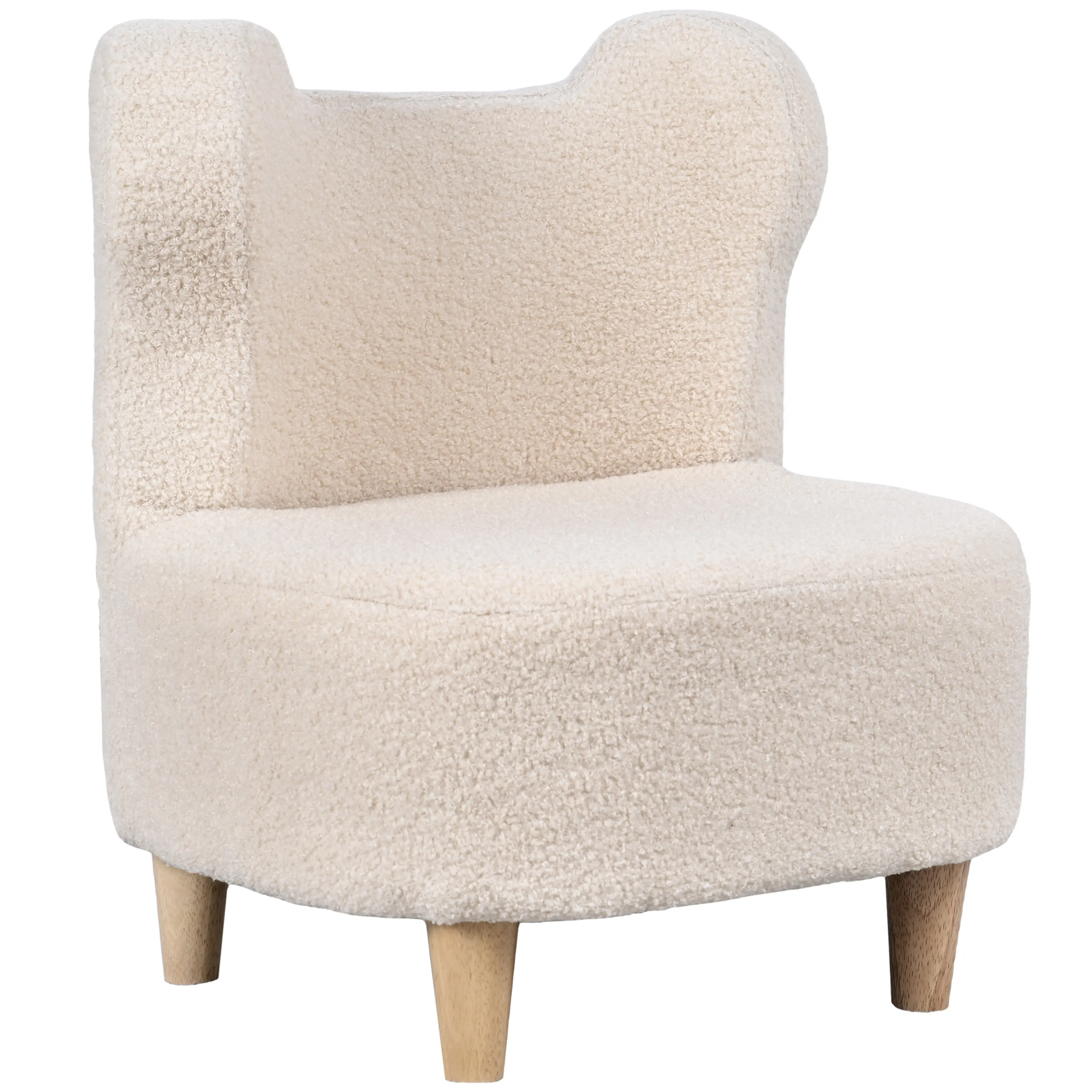 Beige barnfåtölj i teddyfleece med björnöron och utsvängda sidostycken