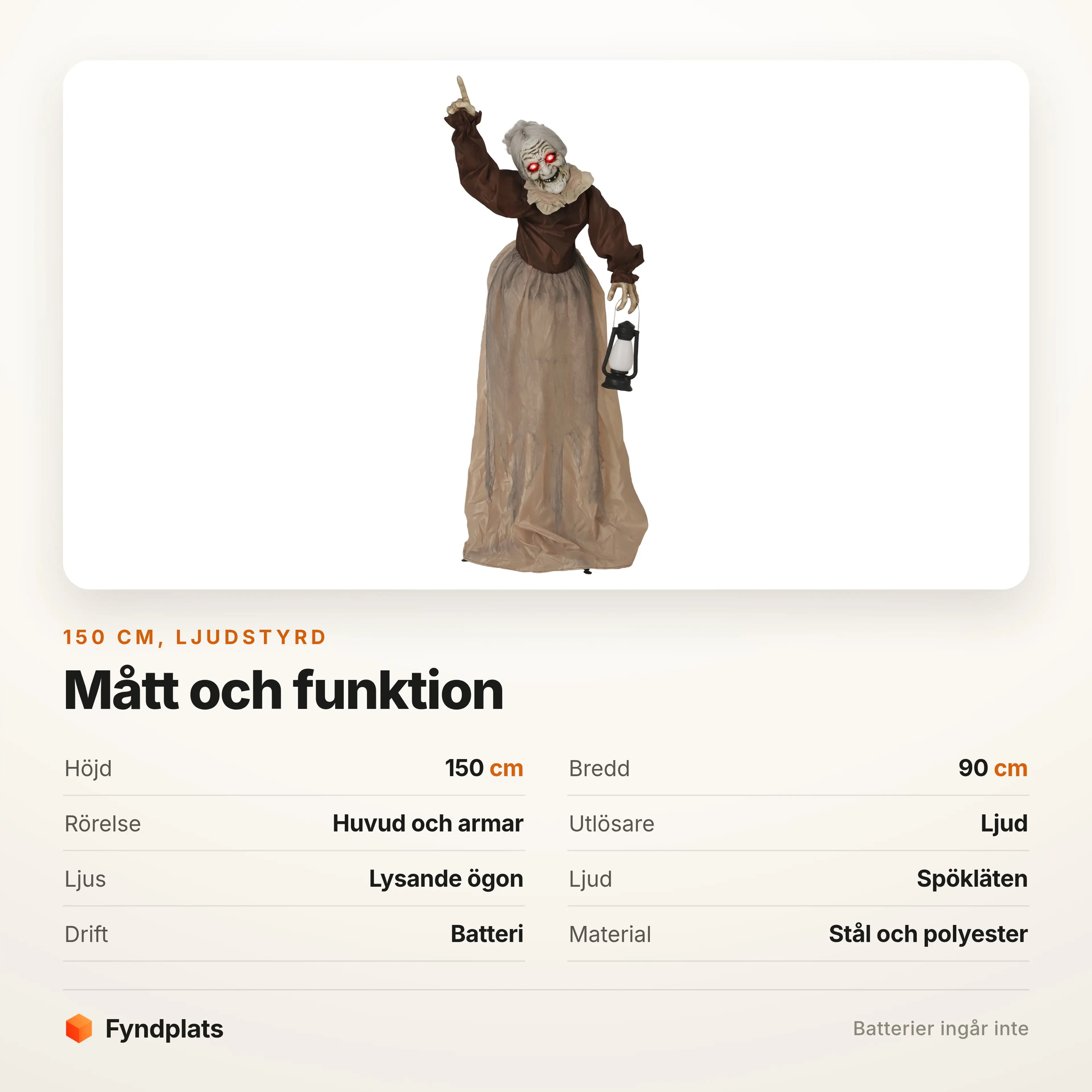 Specifikation: 150 cm hög, 90 cm bred, ljudstyrd