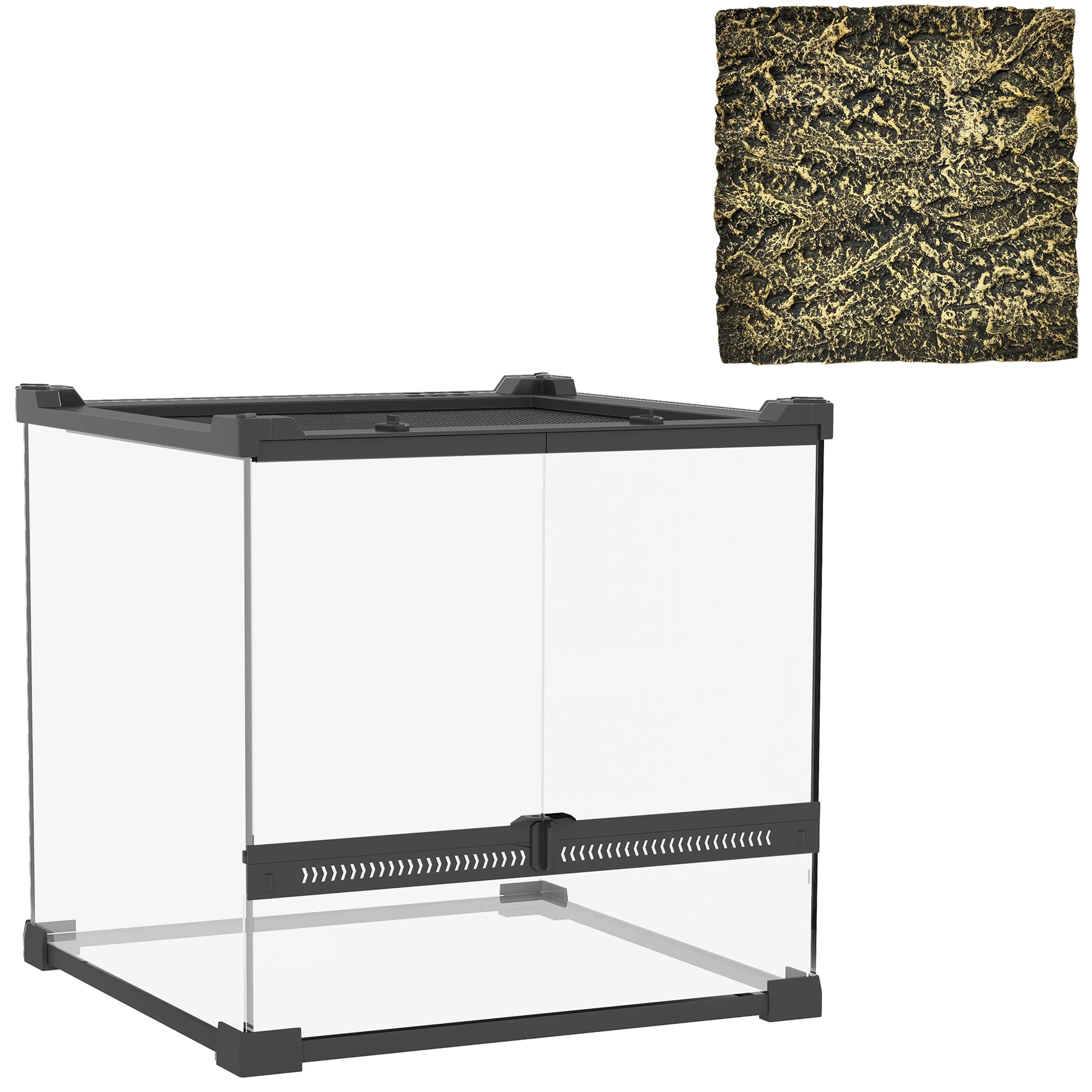 Litet glasterrarium 30 × 30 × 30 cm med strukturerad bakvägg – bild 2